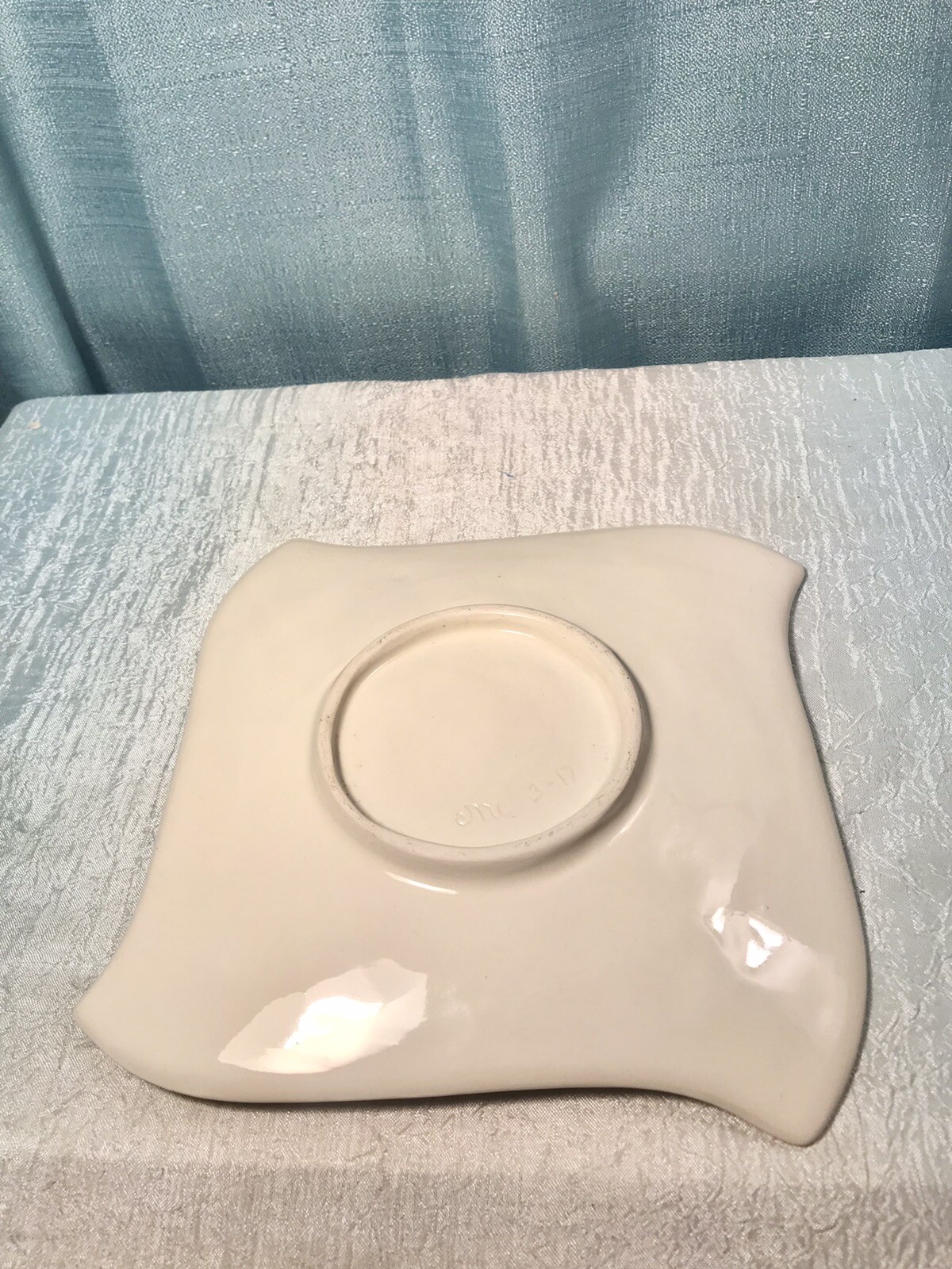Hand Made Ceramic Plate w Beta Fish Fancy Serving Dish Asymmetrical Square 8”