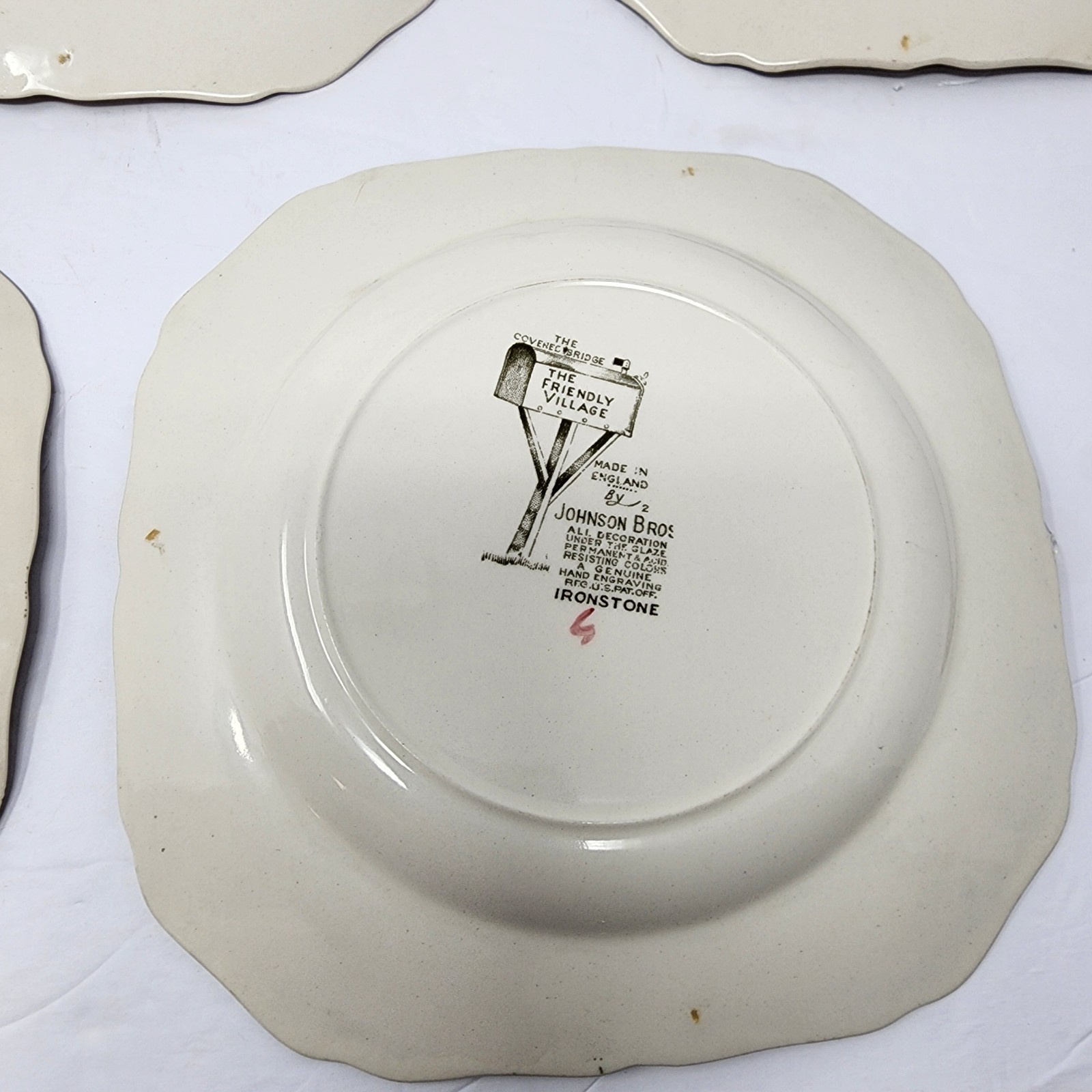 Friendly Village Johnson Brothers Covered Bridge Square Salad Dessert Plates Set