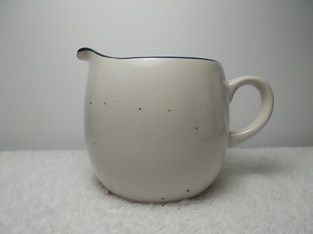 Vintage Stonehedge Ivory White & Blue Speckled Creamer Small Pitcher 4118