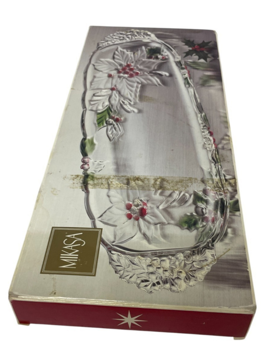 Milkasa Holiday Bloom Canape Clear Glass Serving Tray 15.5 Inches