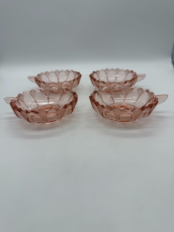 Set of 4 Pink Depression Glass Dessert Bowls with Handle 4.25″