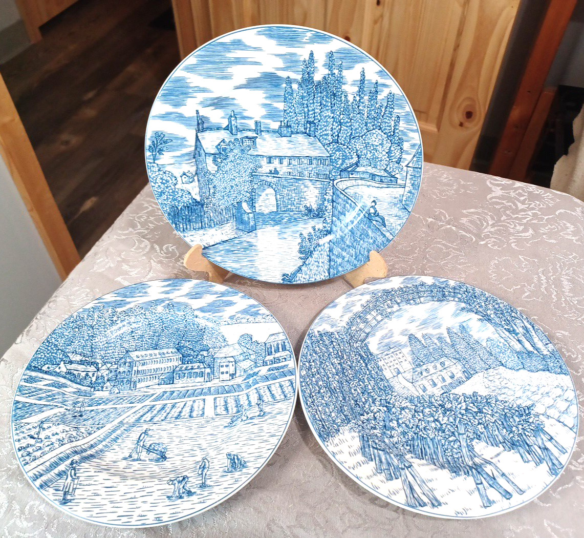 American Atelier 3 Blue Toile 8 1/4″ Plates Set Salad Appetizer Dessert