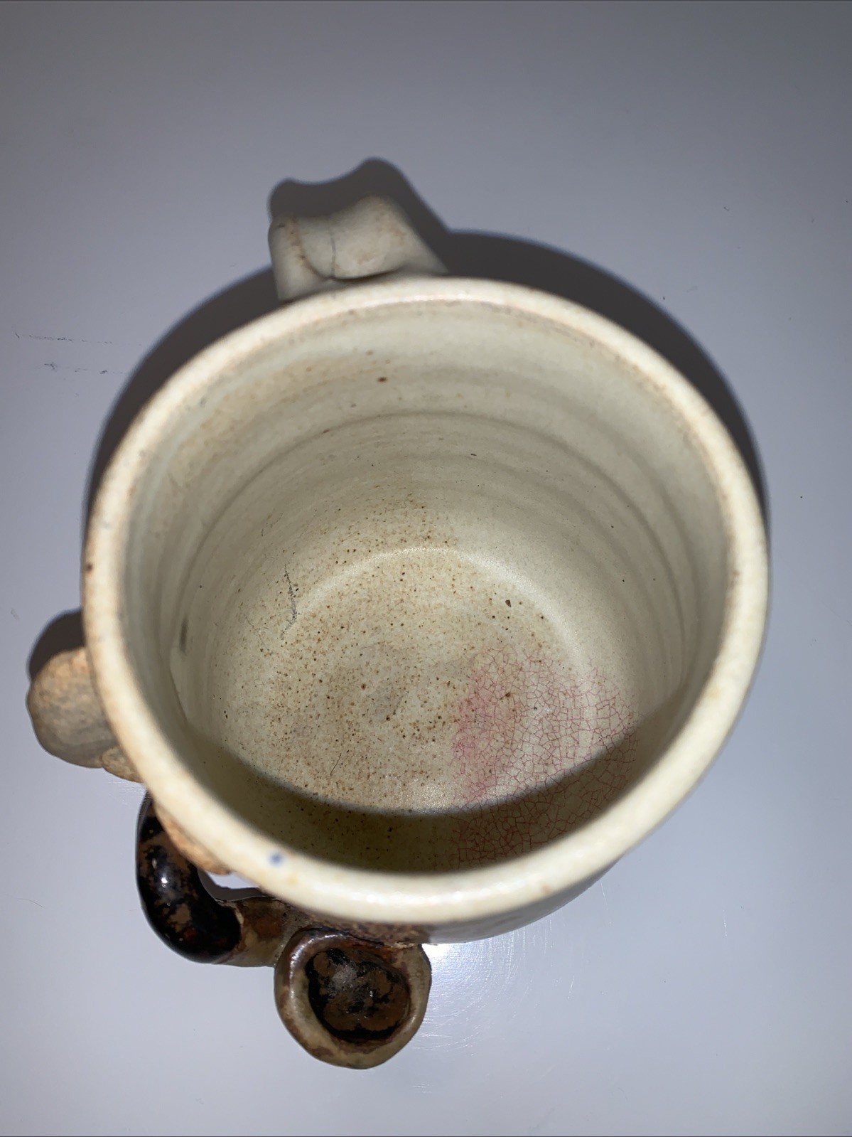 Signed Art Pottery Stoneware Man Beard Pipe Ugly Funny Mug Face 1986 Folk Art