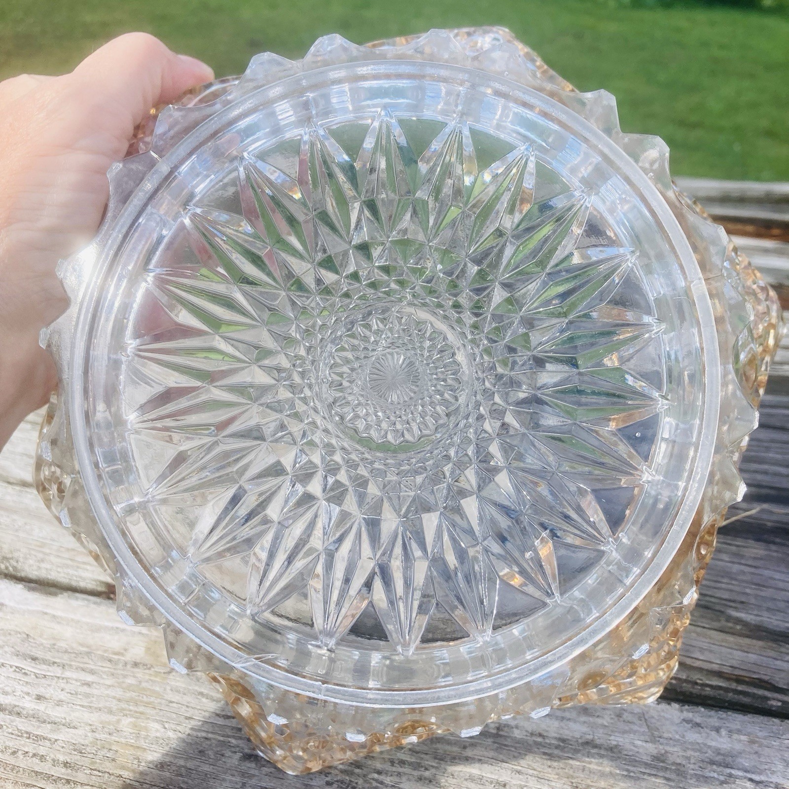 EAPG – Tarentum Glass Co. “Ladders & Diamonds” 9.5” Bowl Ruffled Gold Rim 1903