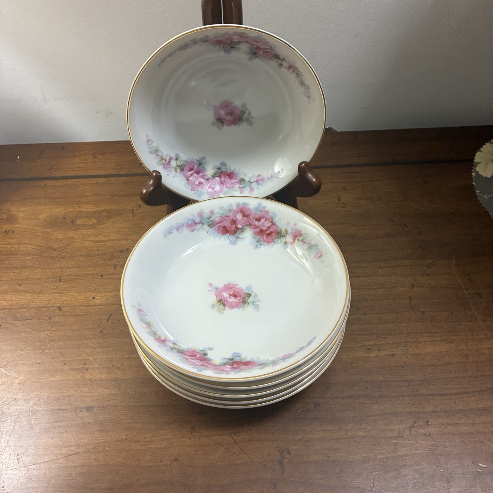 6 Vintage Fine China Corona Fruit Dessert Bowl Pink Roses Made In Occupied Japan