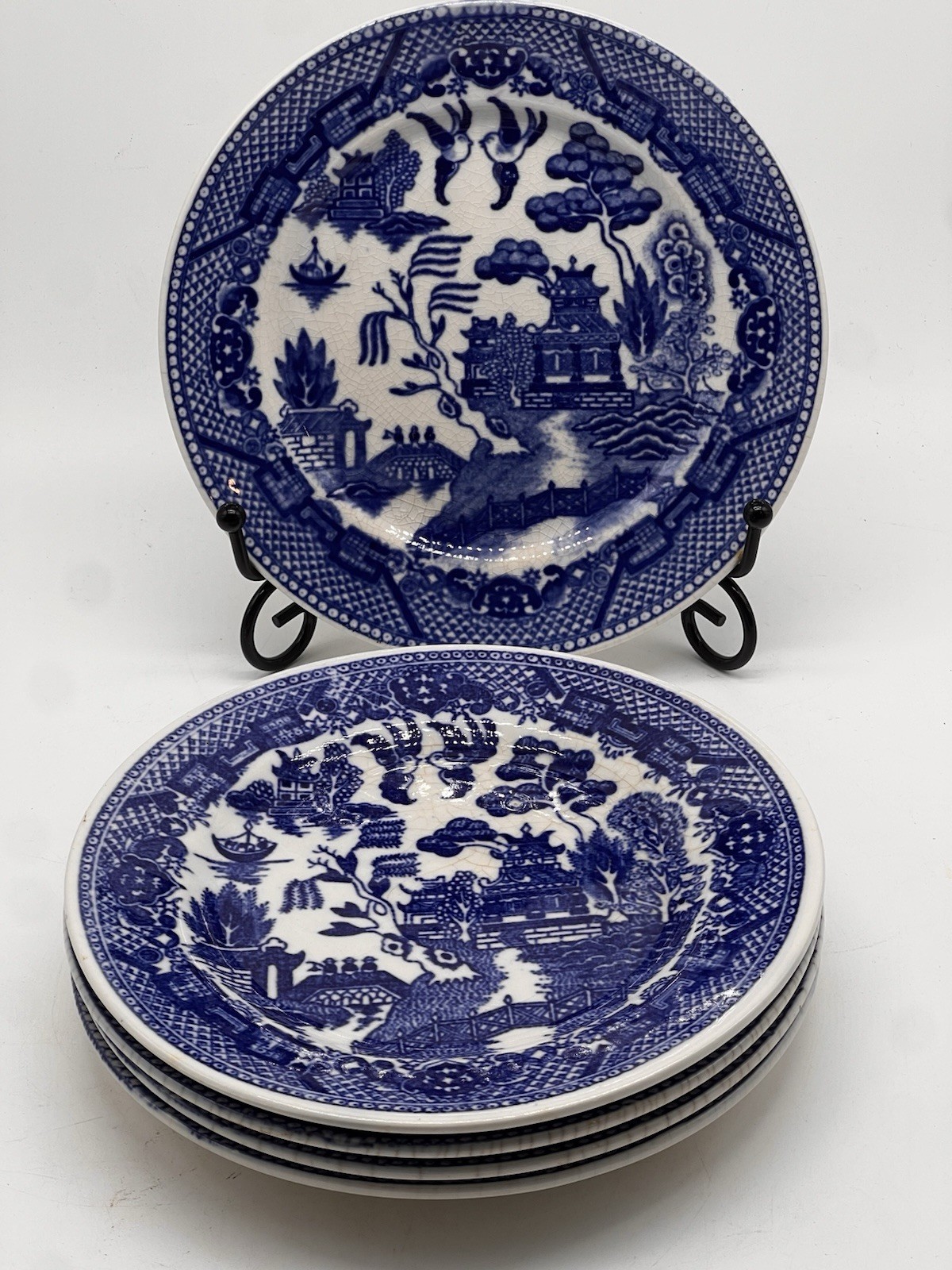 Vintage Blue Willow 6″ Dessert Plates Set 5 Made in Japan Chinoiserie China