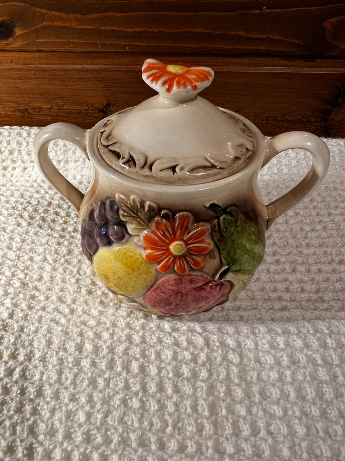 Sugar bowl and Creamer Vintage Raised Fruit Decor Ceramic Retro