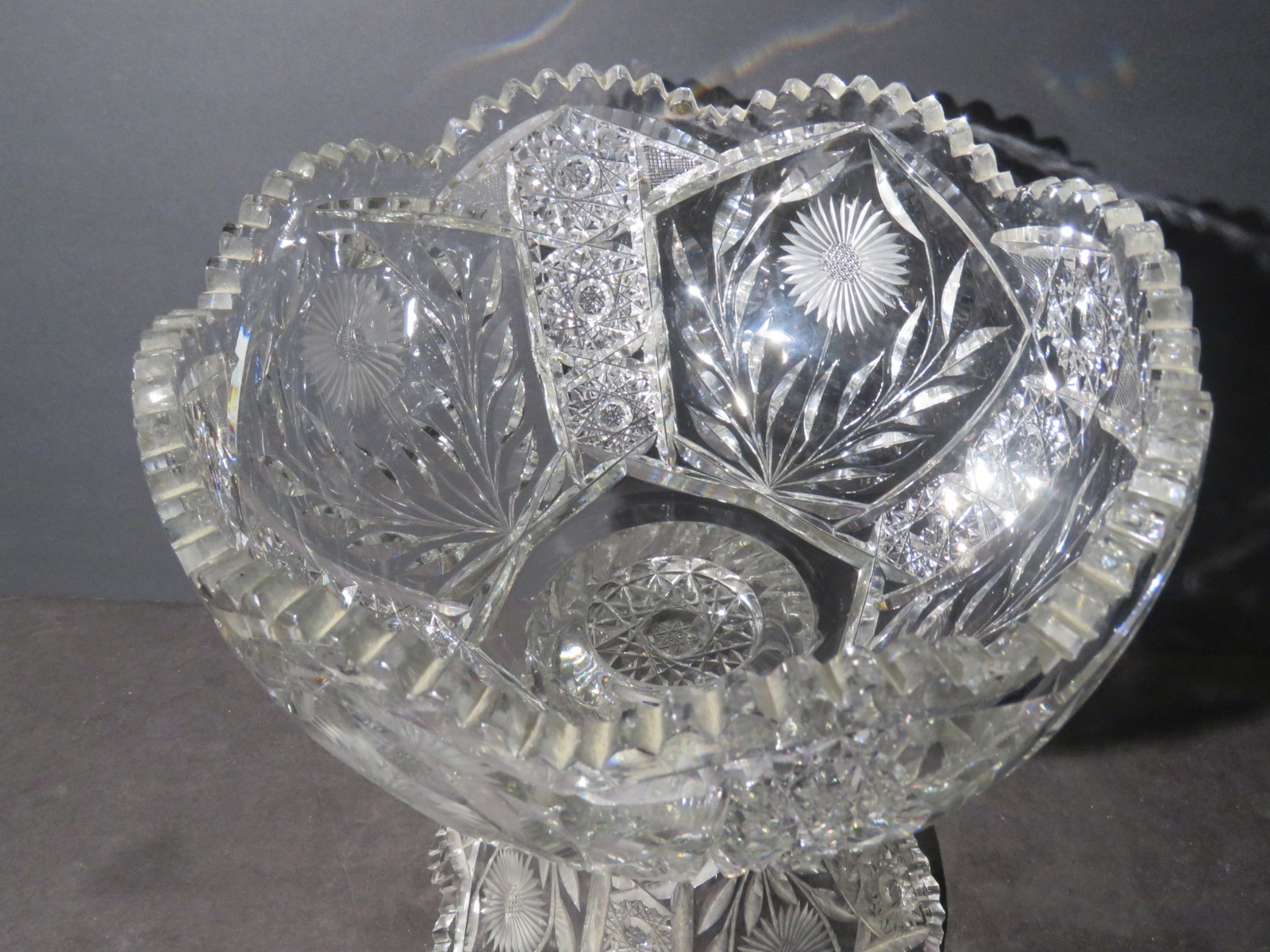 American Brilliant Cut Glass 2 Part Claret Bowl-Daisy Intaglio and Brilliant Cut