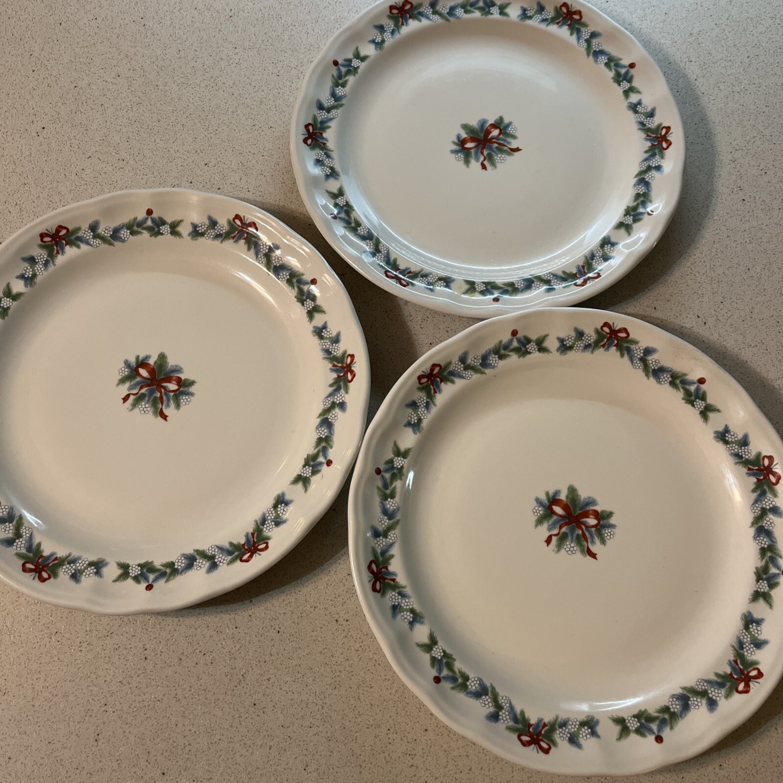 3 Pfaltzgraff Red Ribbons Dinner Plates 11 1/8” Diameter 1994-1997
