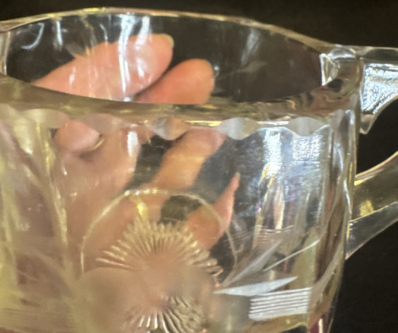 VTG Clear Crystal Glass Sugar Cube Bowl W/Flower Engraved On Sides