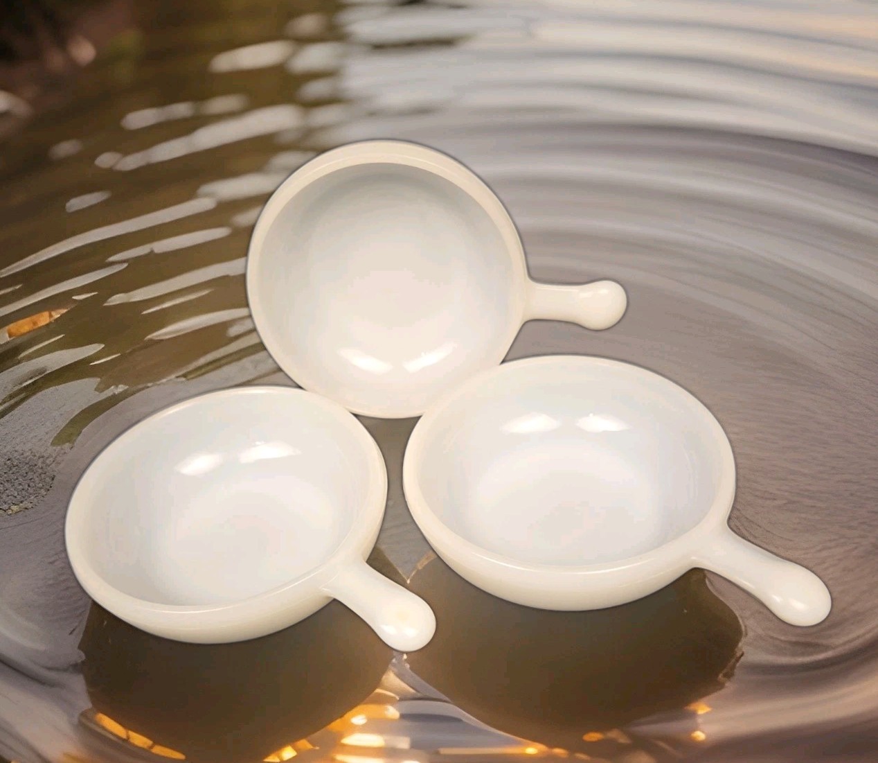 Glasbake Bowls w/ Handles 11 oz. Set of 3 White Milk Glass J2663 USA Vintage