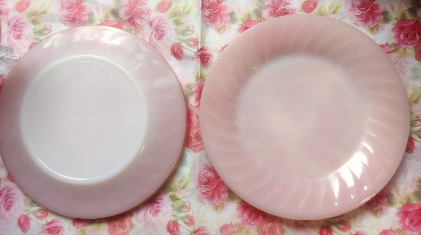 3 Fire-King Roseite Pink Swirl Milk Glass Anchor Hocking Salad Plate 7.75 in