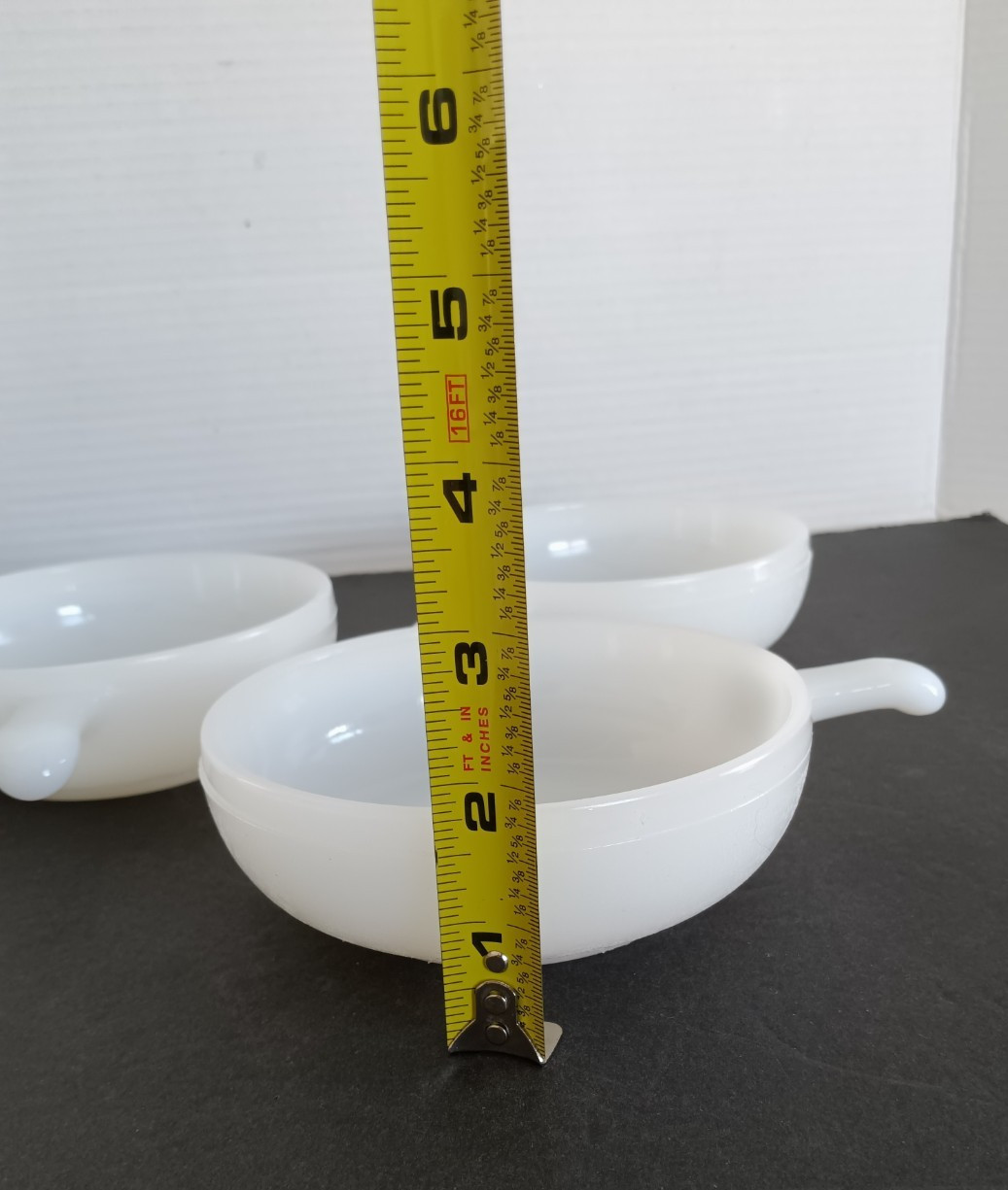 Vintage Glasbake Soup Bowls White Milk Glass Handled Crocks 5” USA Set of 3