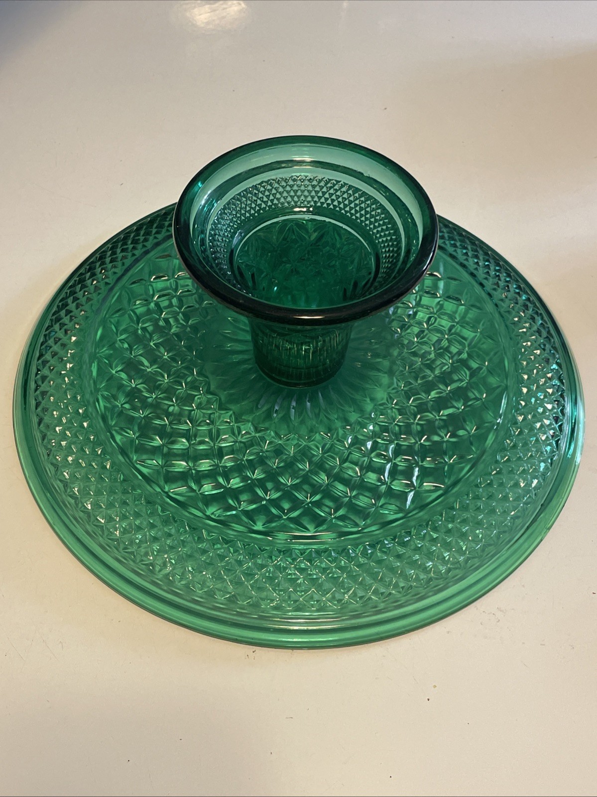 Anchor Hocking Vintage Wexford Glass Emerald Green Footed Cake Set w/Box