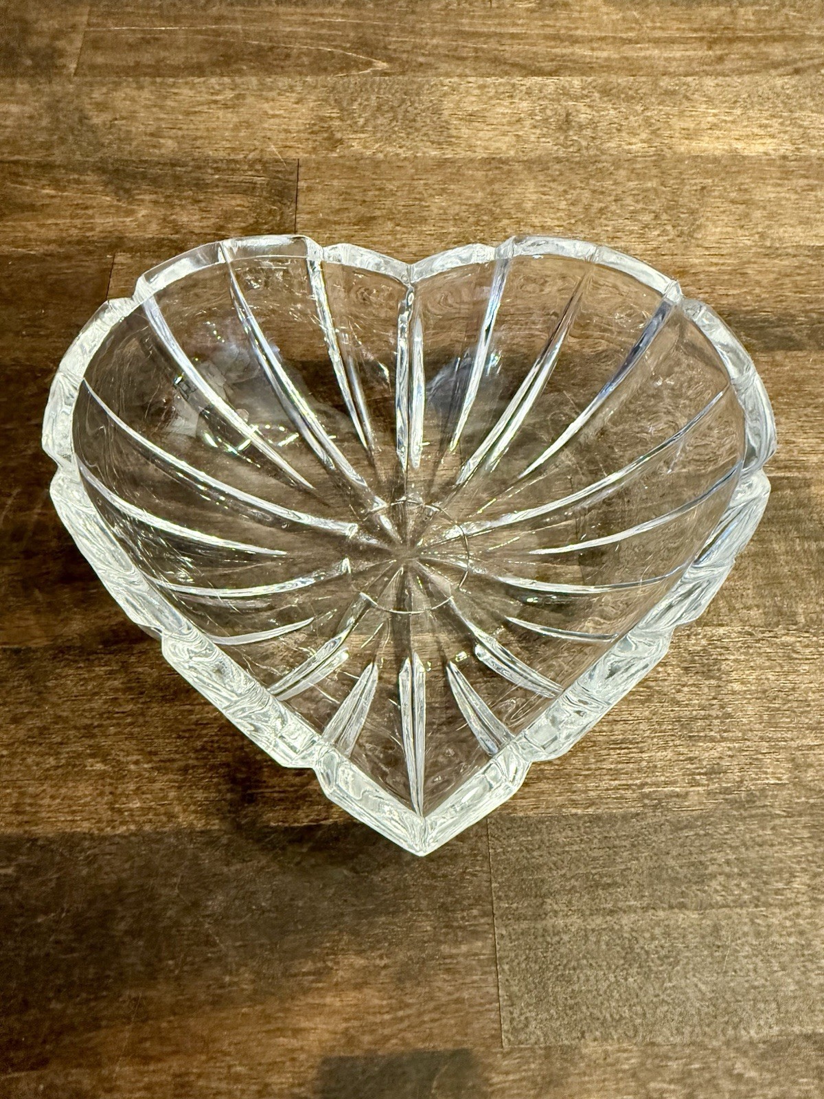 Vintage Heart Shaped Crystal Bowl Heavy Clear Cut Crystal Candy Trinket Dish 6.5