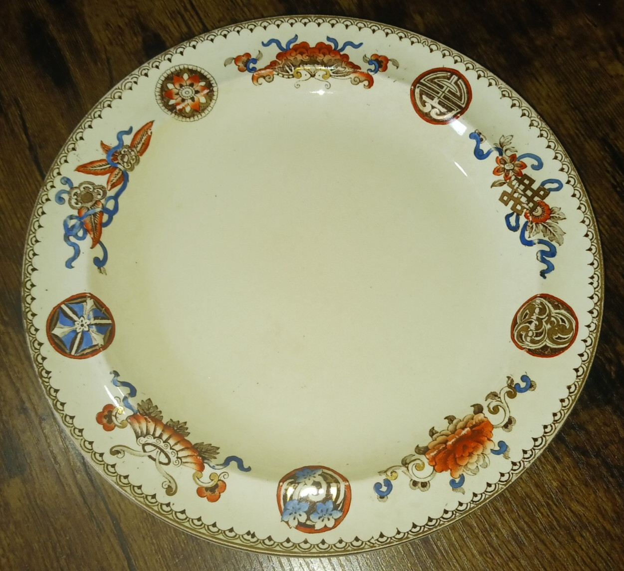 Antique Wedgwood G265 For R Briggs Boston 9.75″ Dinner Plate Rust Blue Gold 1874