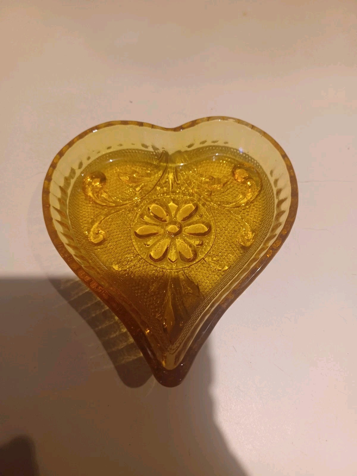Vintage Indiana Glass Amber Tiara Sandwich Heart Shaped Trinket Dish