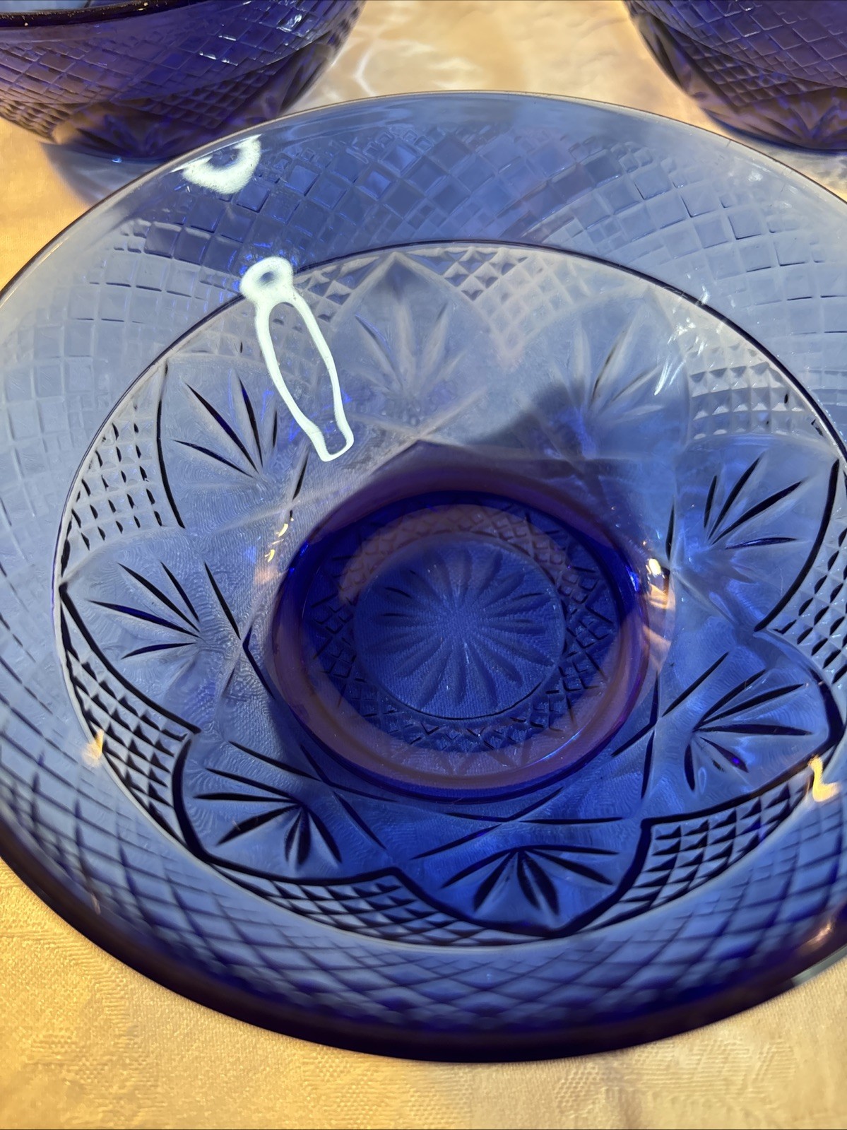 Cristal D’Arques-Durand Sapphire Blue 5 5/8in. Salad Bowls Set of 3 Vintage