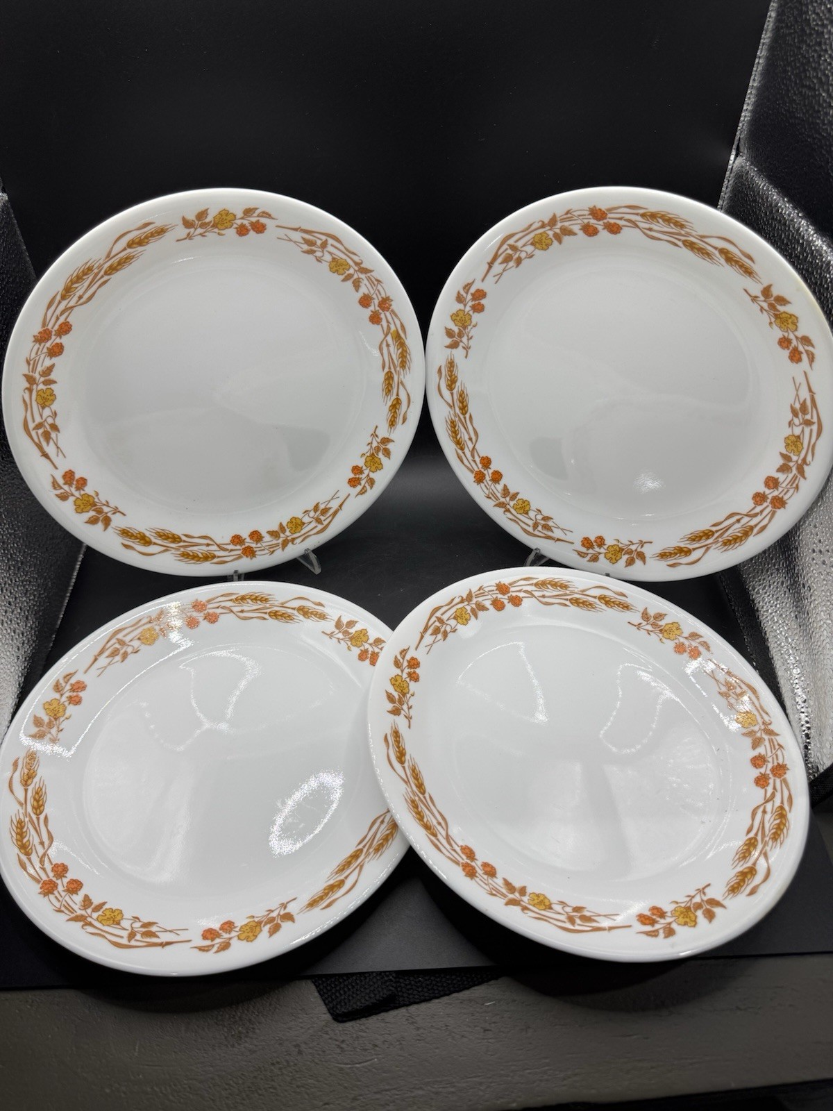 Set of 4 Vtg Corelle Harvest Home Wheat 8.5″ Luncheon Plates Autumn Fall Flowers