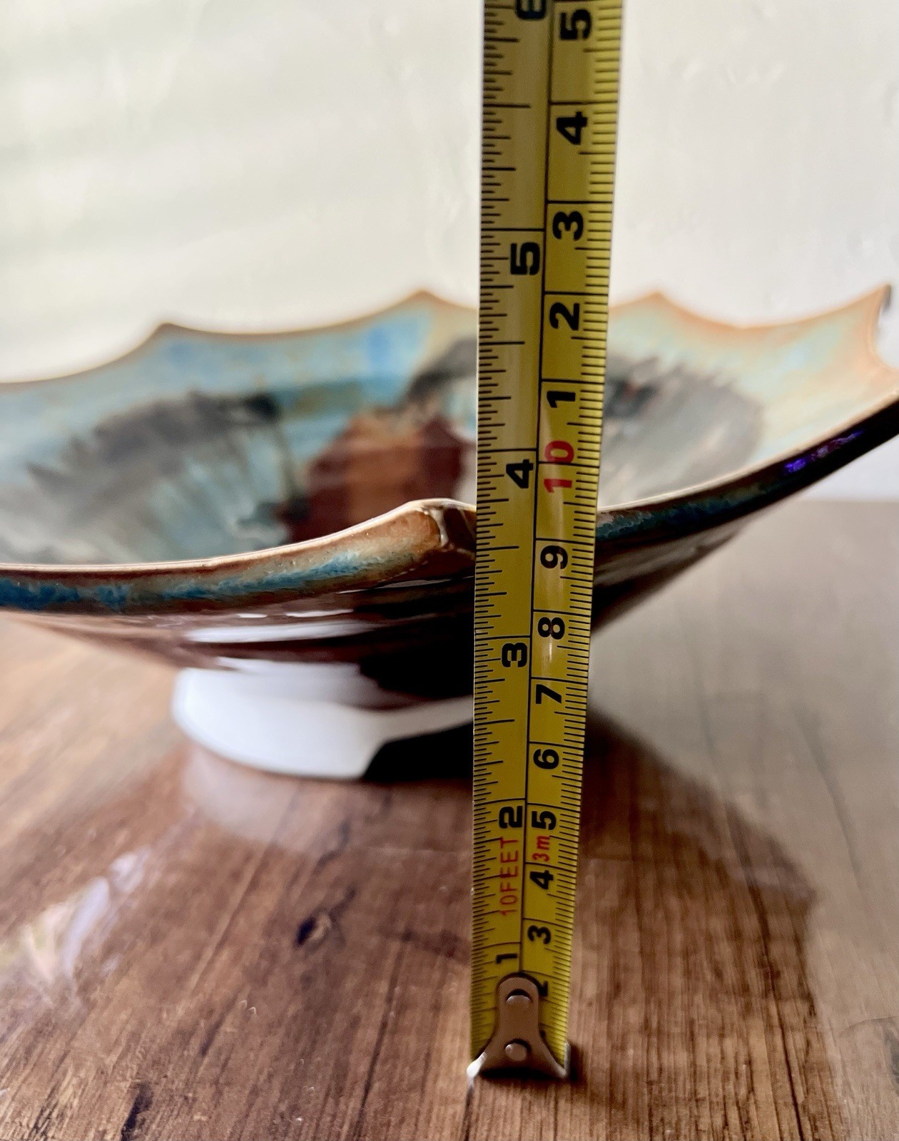 Phil Mayhew Studio Art Pottery Drip Glaze 12” Bowl Blue Footed decorative