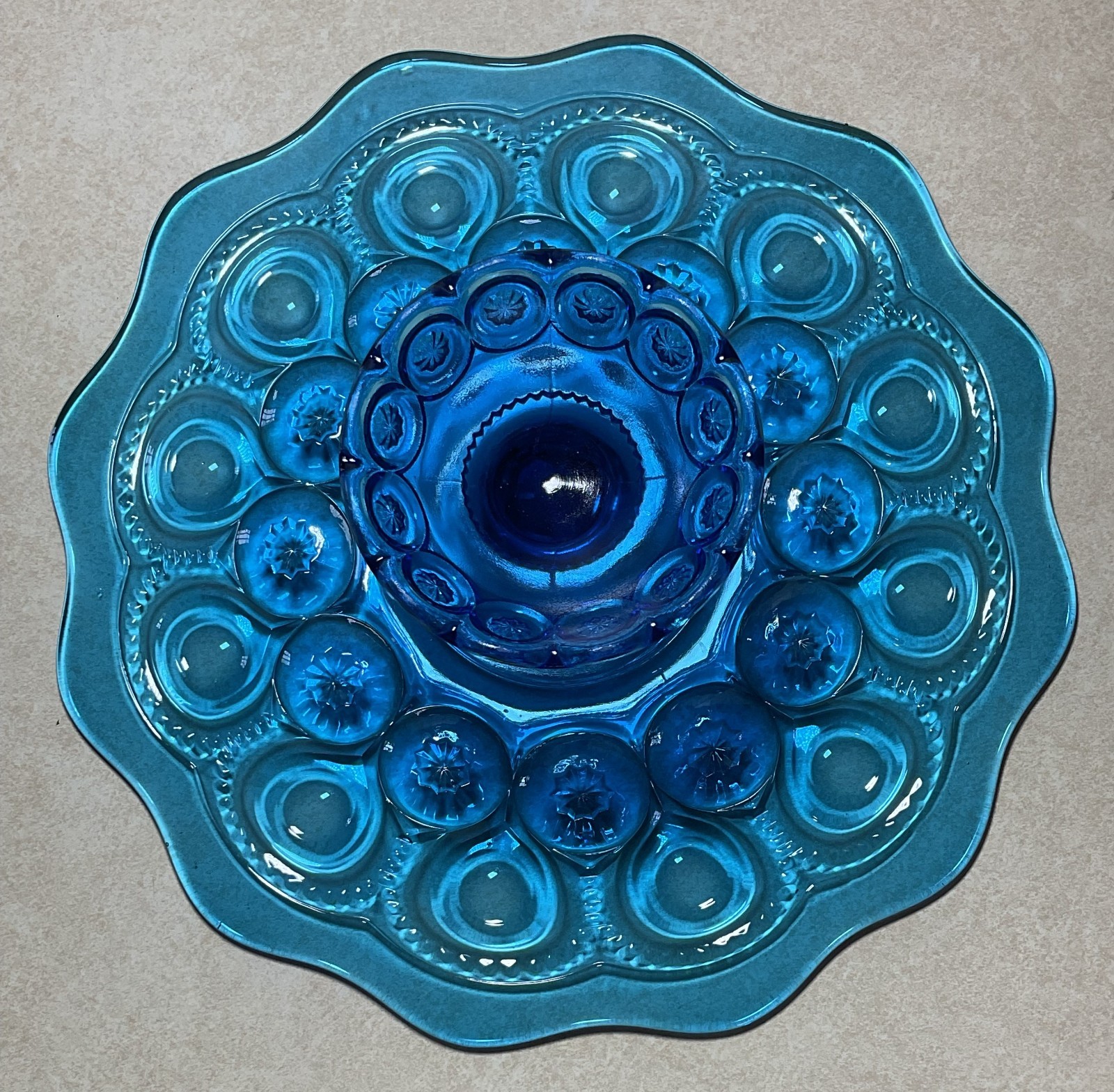 Vintage LE Smith Blue Moon and Stars Pedestal Cake Stand 11″ Diameter Surface