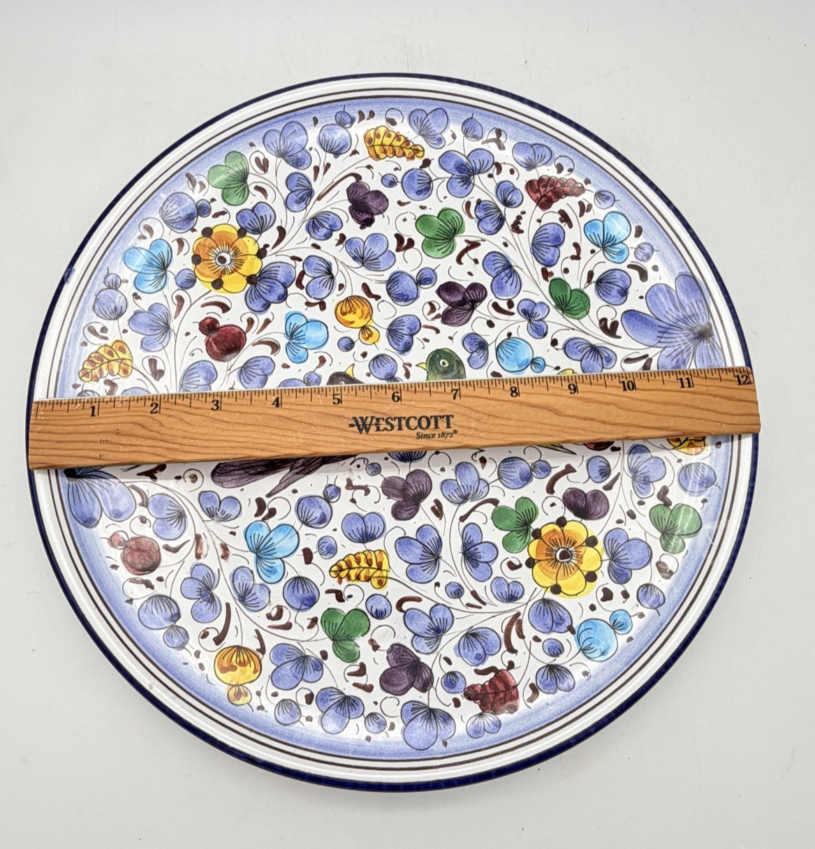 Vintage FIMA Deruta Italy Hand Painted Majolica Charger 12″ Birds Floral Plate