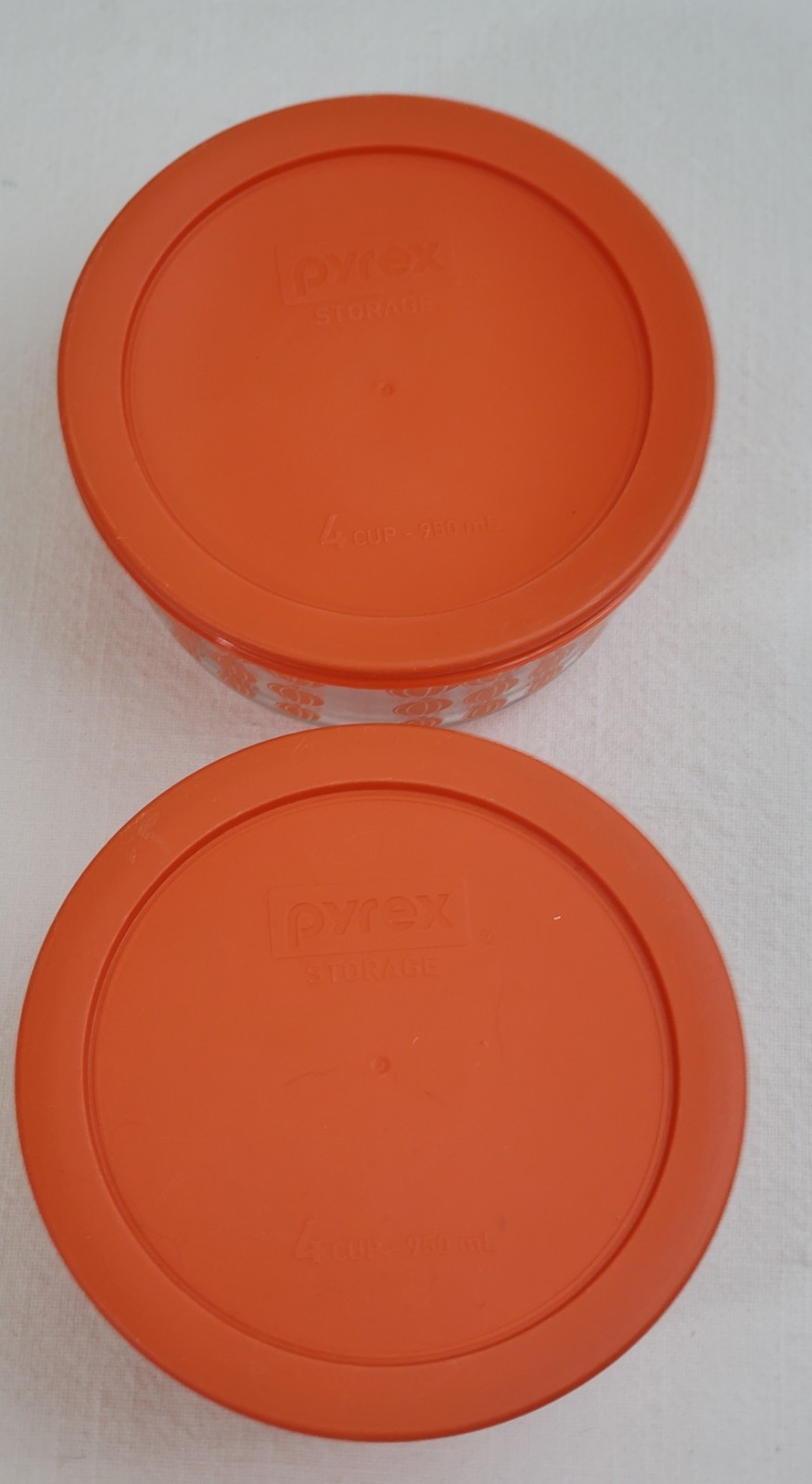 🎃 Two Pyrex 4 Cup Glass Storage Bowls w/Lids – Orange Pumpkin Halloween Design