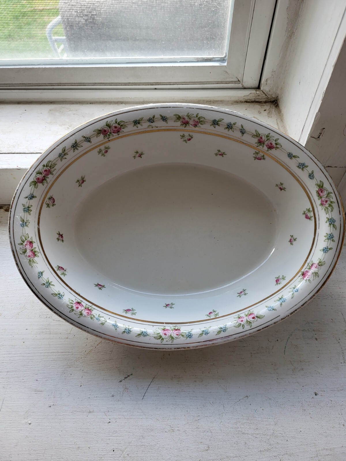Bishop & Stonier Imperial Semi Porcelain Bowl Pink Roses Blue Berries Green