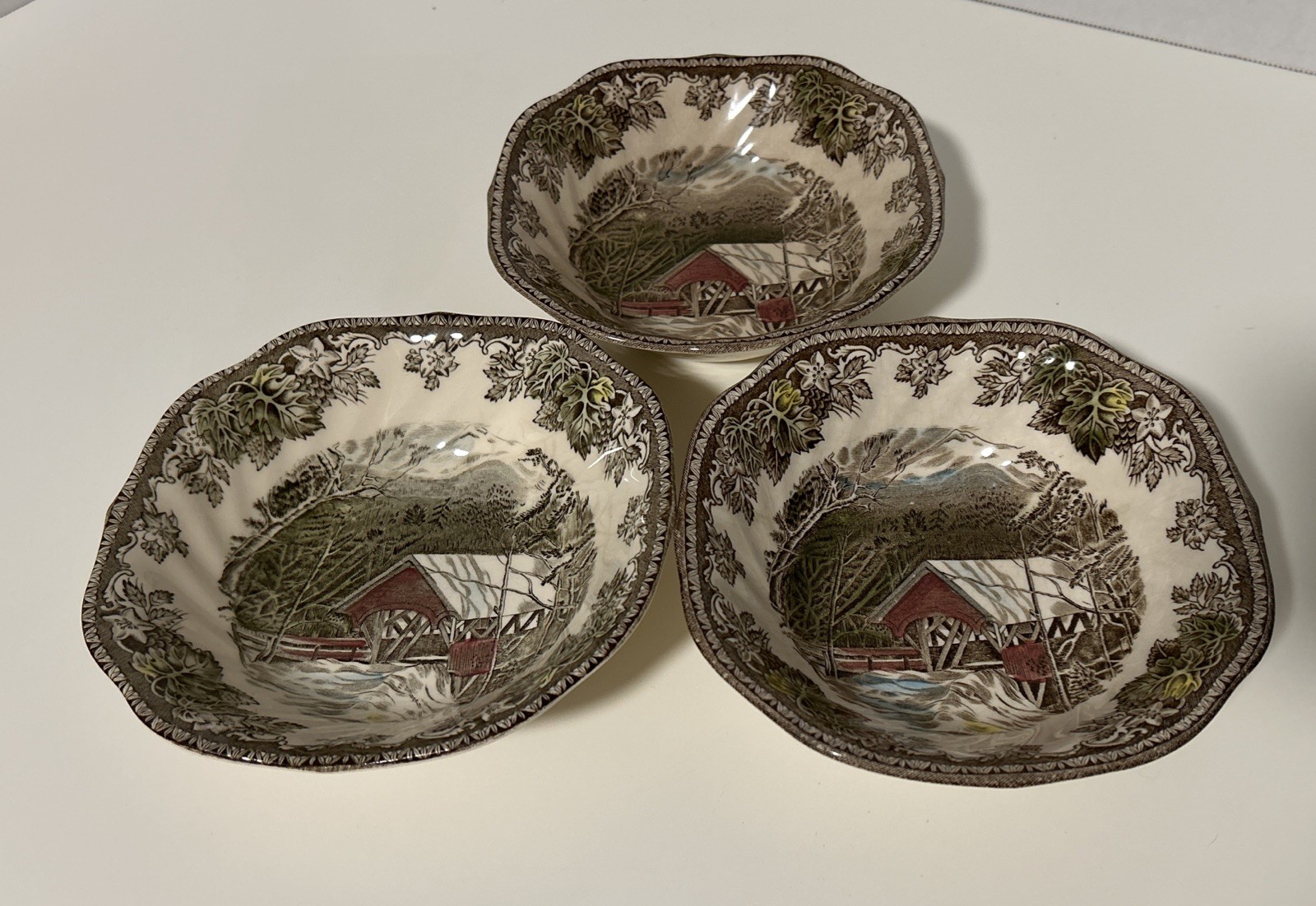 Johnson Brothers Friendly Village the Covered Bridge – Three Square Cereal Bowls