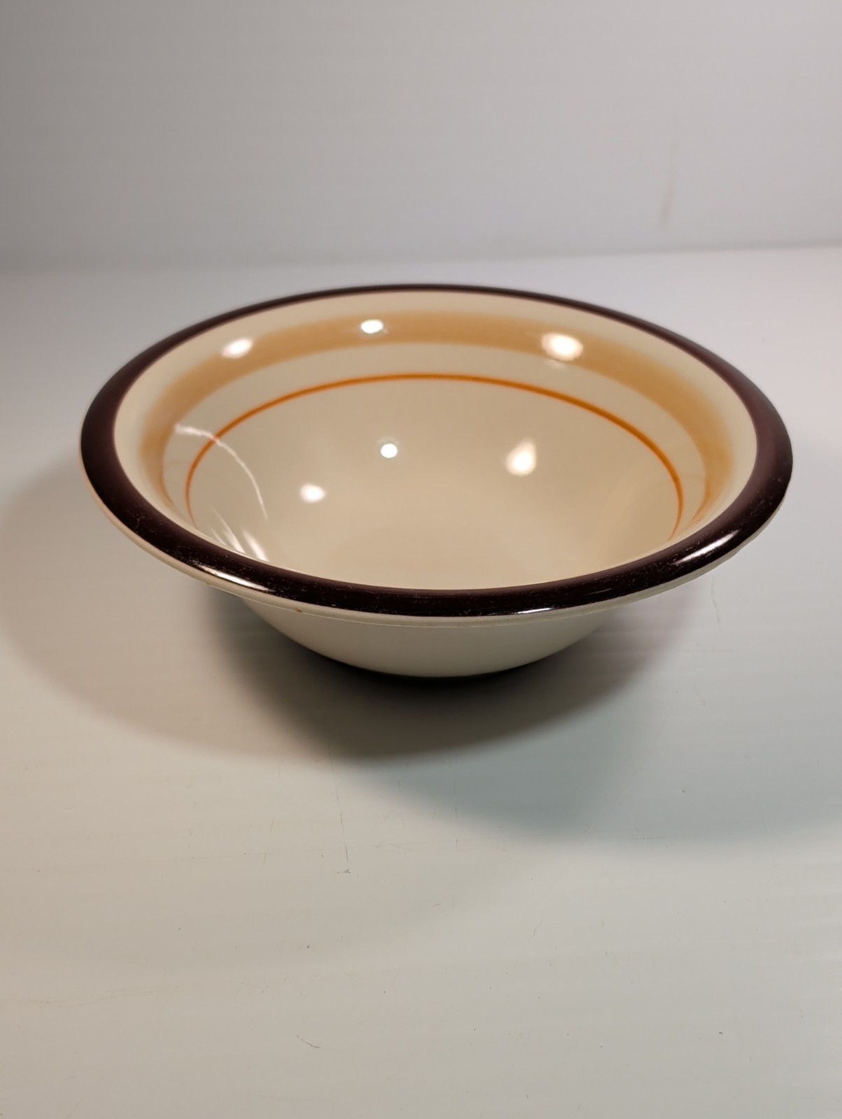JPM Colorifics Stoneware?? Orange & Brown Striped 7.5″ Bowl Unmarked See Picture