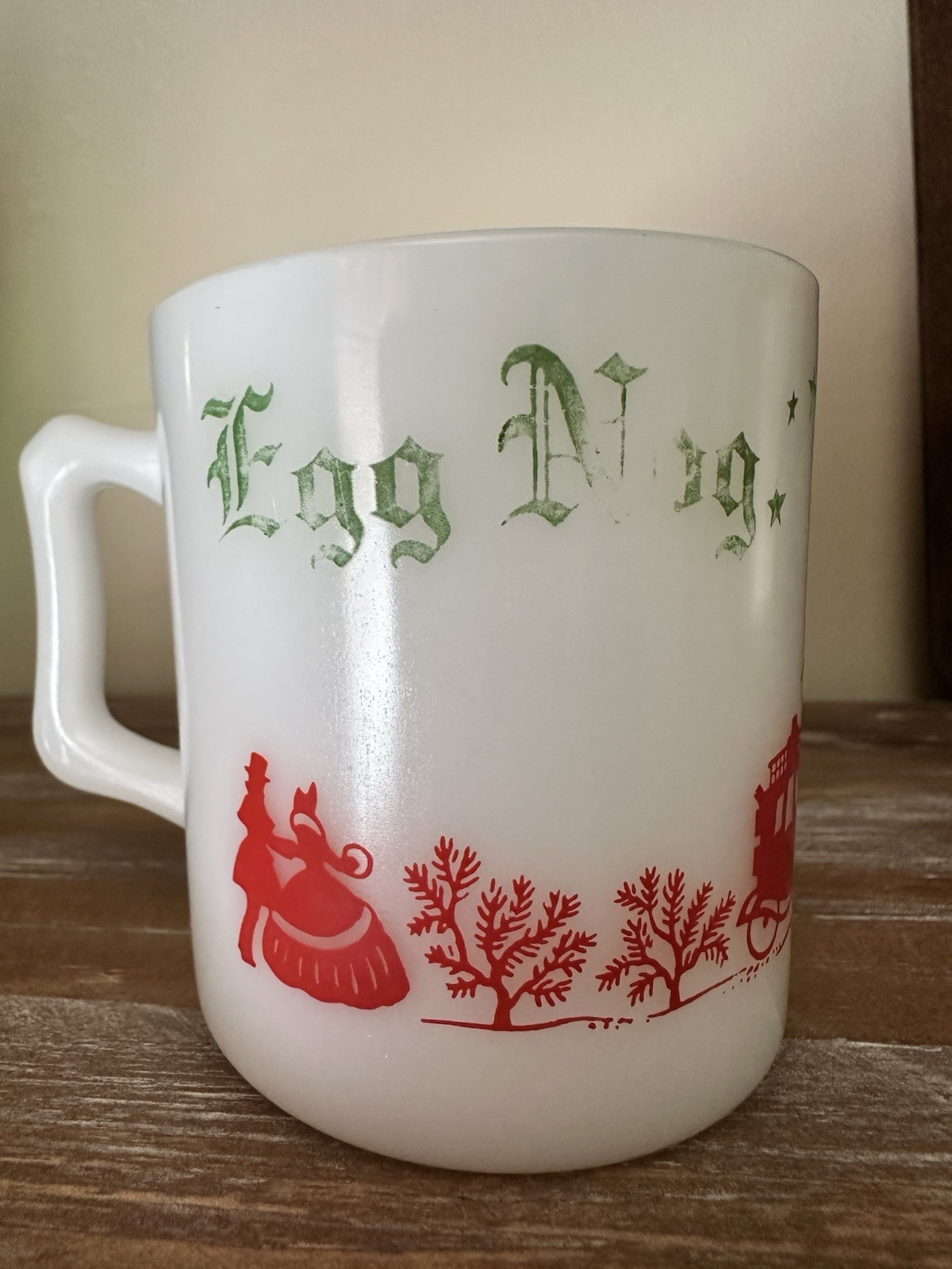 Tom and Jerry Vintage Egg Nog Chevy Chase Inn Milk Glass Hazel Atlas Mug Drink