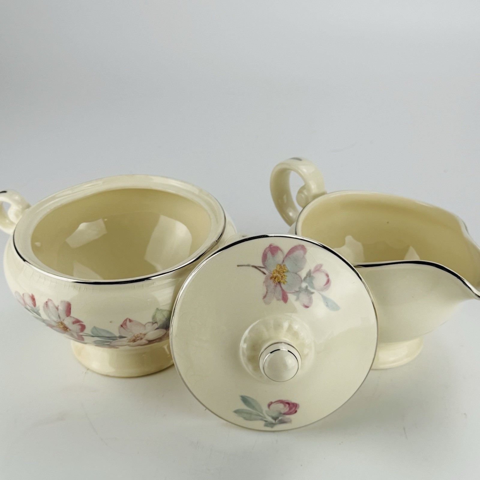 Vintage Taylor Smith Taylor 9378 Creamer Covered Sugar Bowl Floral TS&T