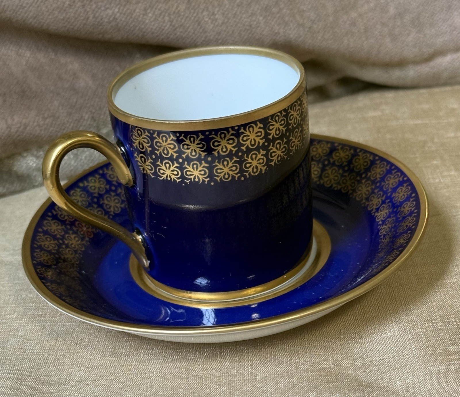 Vintage Reichenbach Echt Kobalt Demitasse Cup & Saucer Cobalt Blue Gold GDR EUC