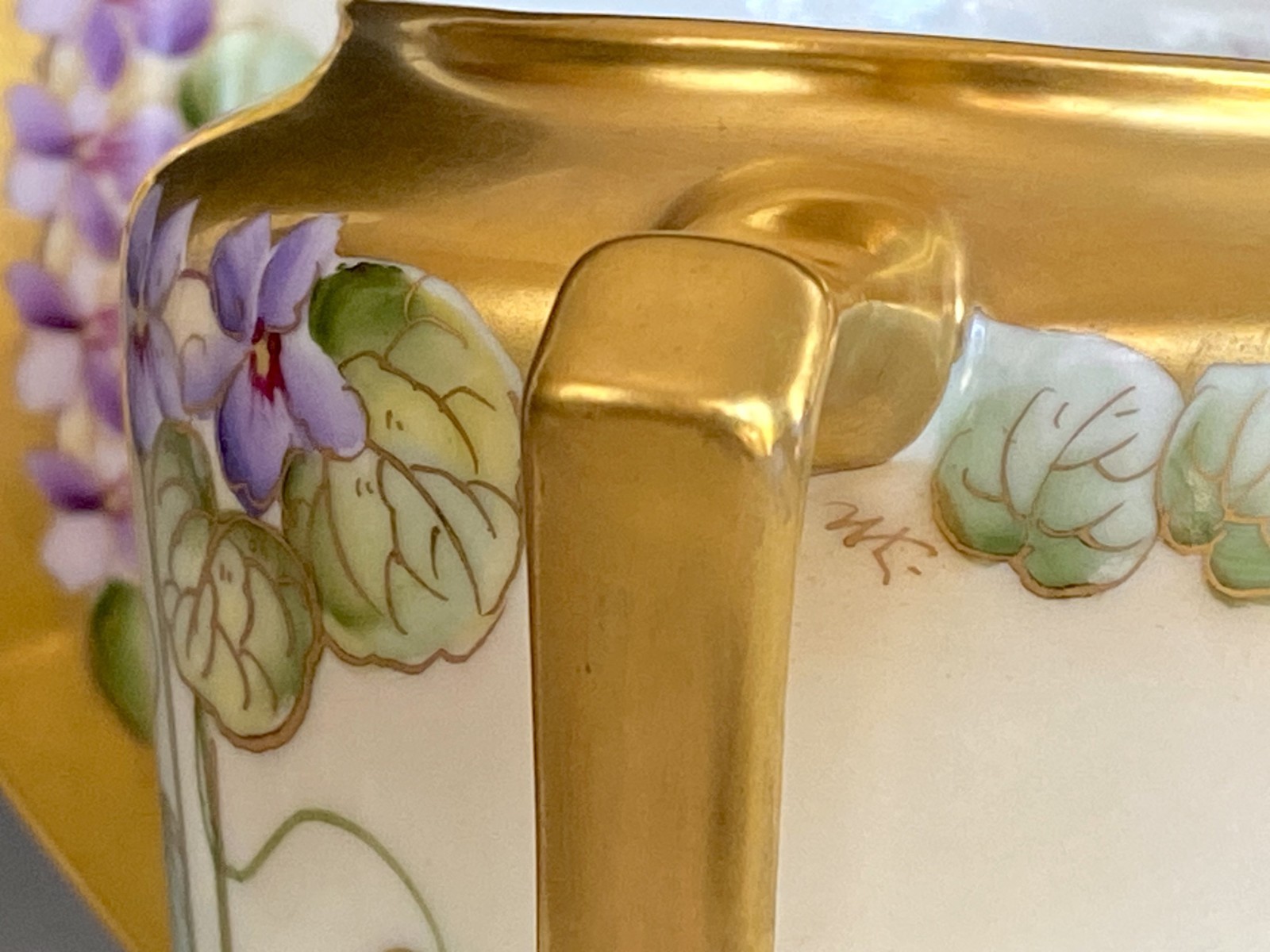 PICKARD ANTIQUES HAND PAINTED “VIOLETS IN PANEL” PITCHER ARTIST SIGNED