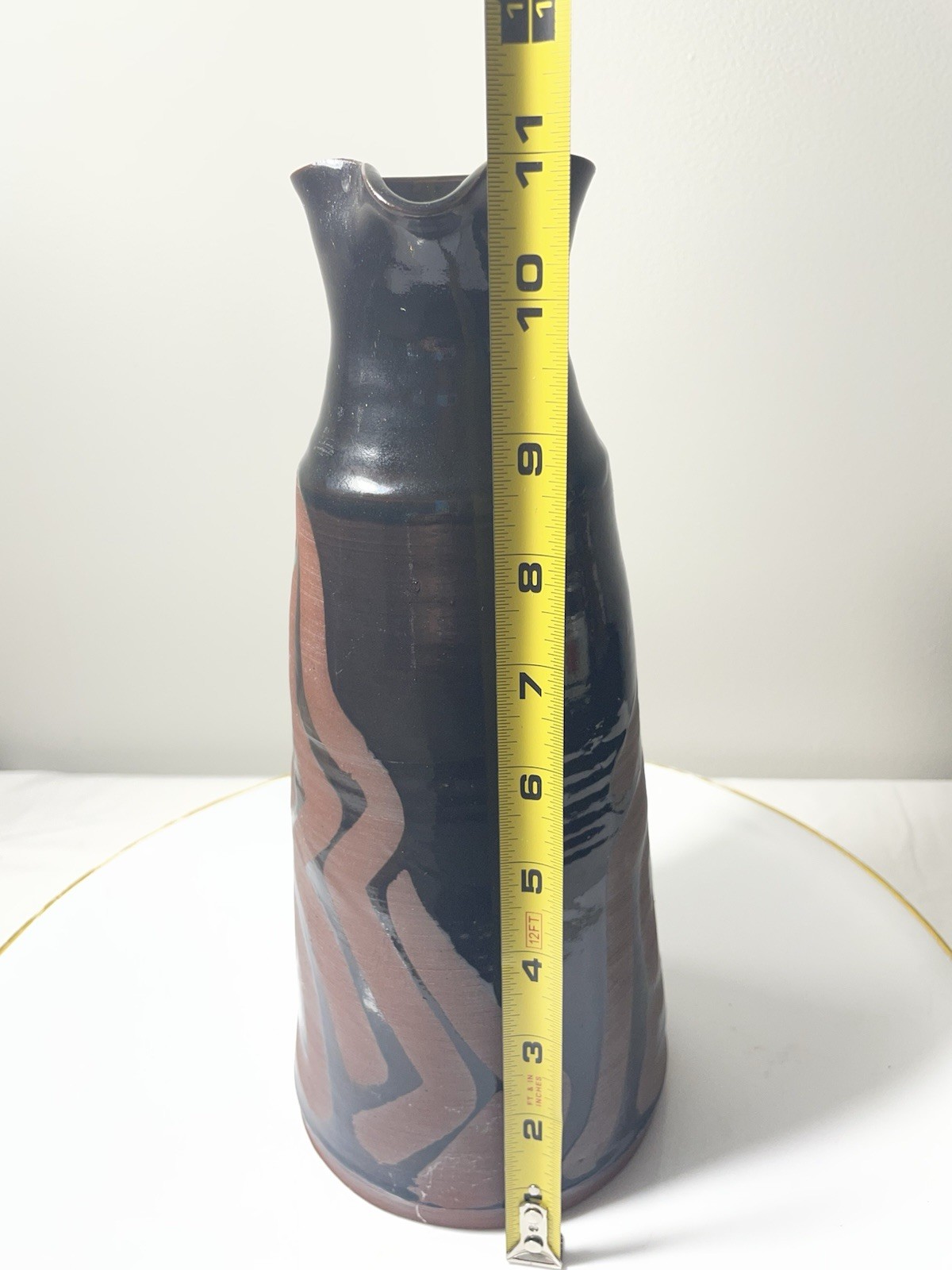 Redware Art Pottery Pitcher Vase Signed SE Abstract Mashiko Style