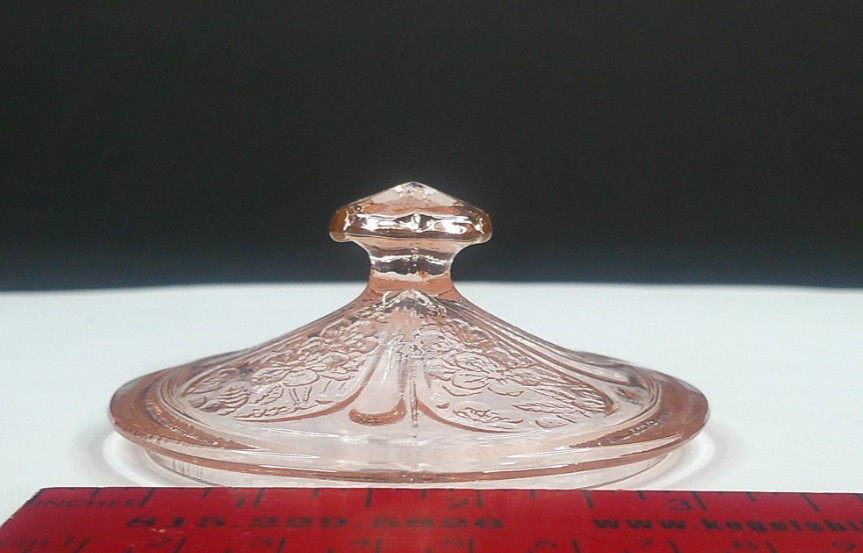 Jeannette Glass Co, Cherry Blossom, Pink, Sugar Cover, USA, c 1930s, ExCd