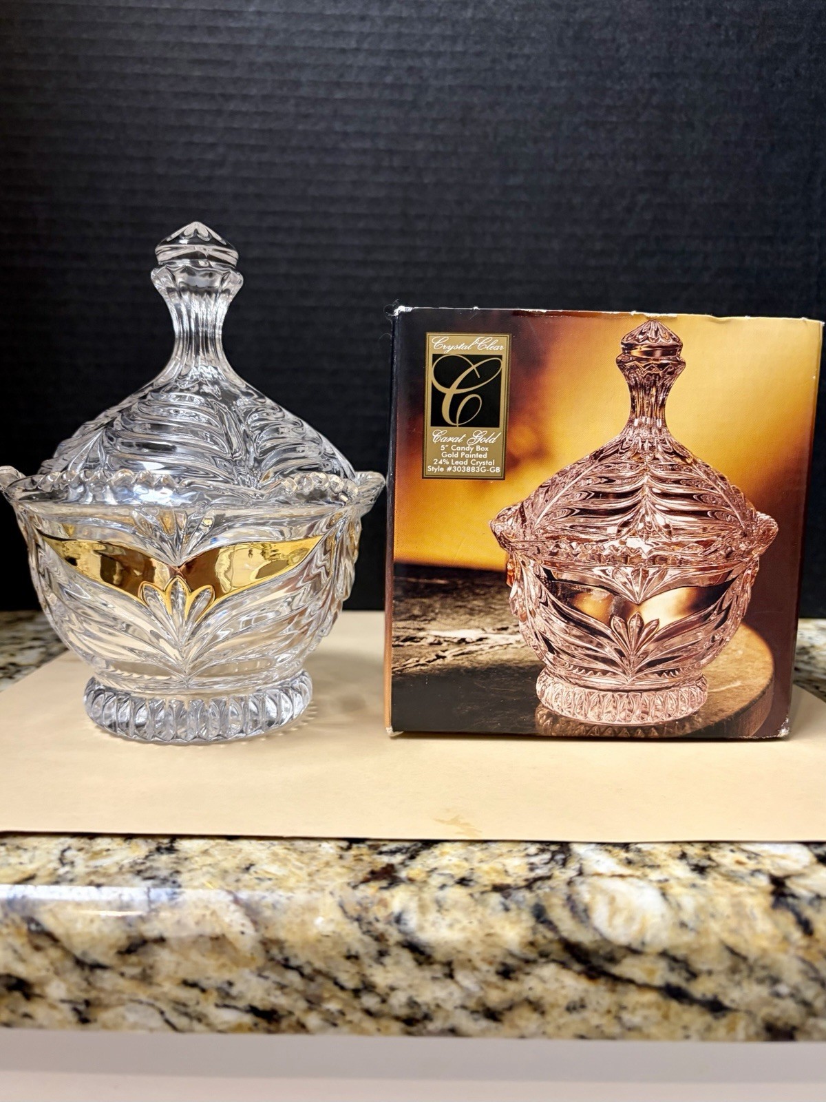 Crystal Clear “Carat Gold” Candy Dish, 24% Lead Crystal
