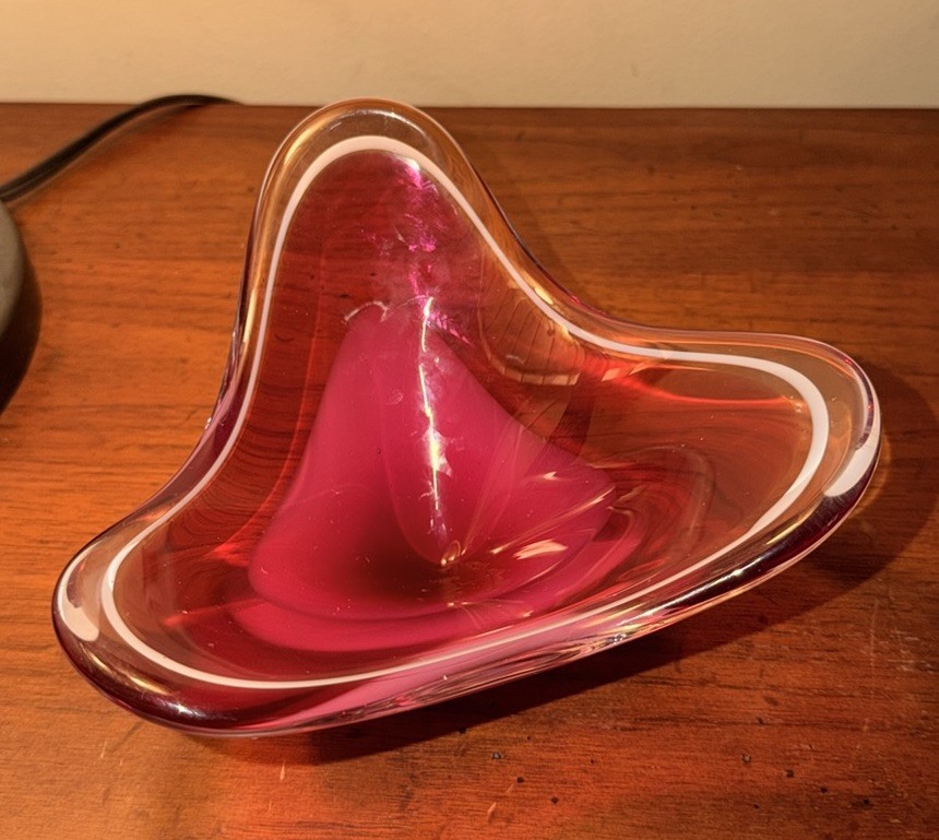 Flygfors Coquille Art Glass Bowl by Paul Kedely Signed 1958 MCM Scandinavian