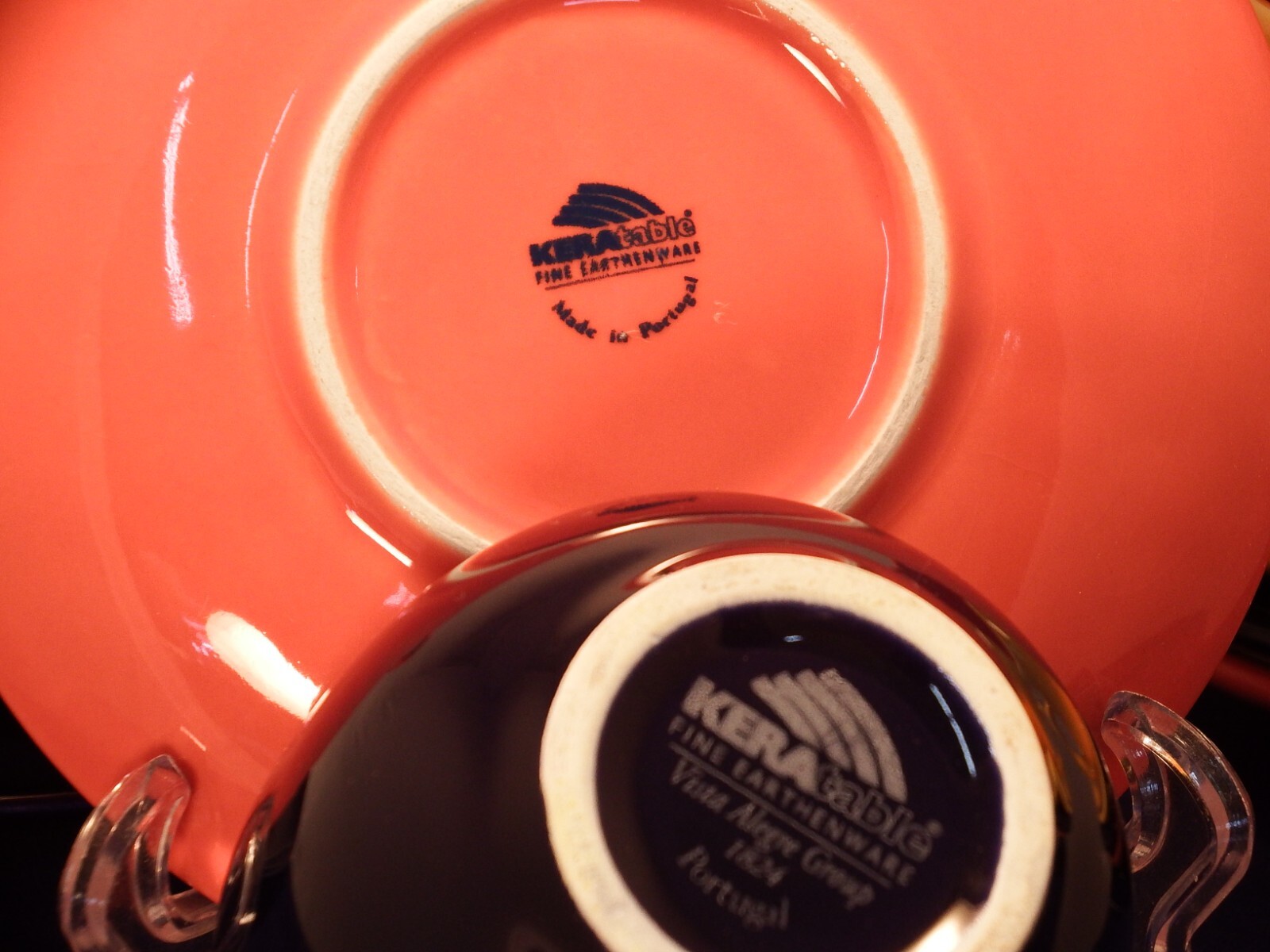 VISTA ALEGRE KERATABLE COBALT BLUE YELLOW ORANGE (5) CUPS & SAUCERS EXCELLENT