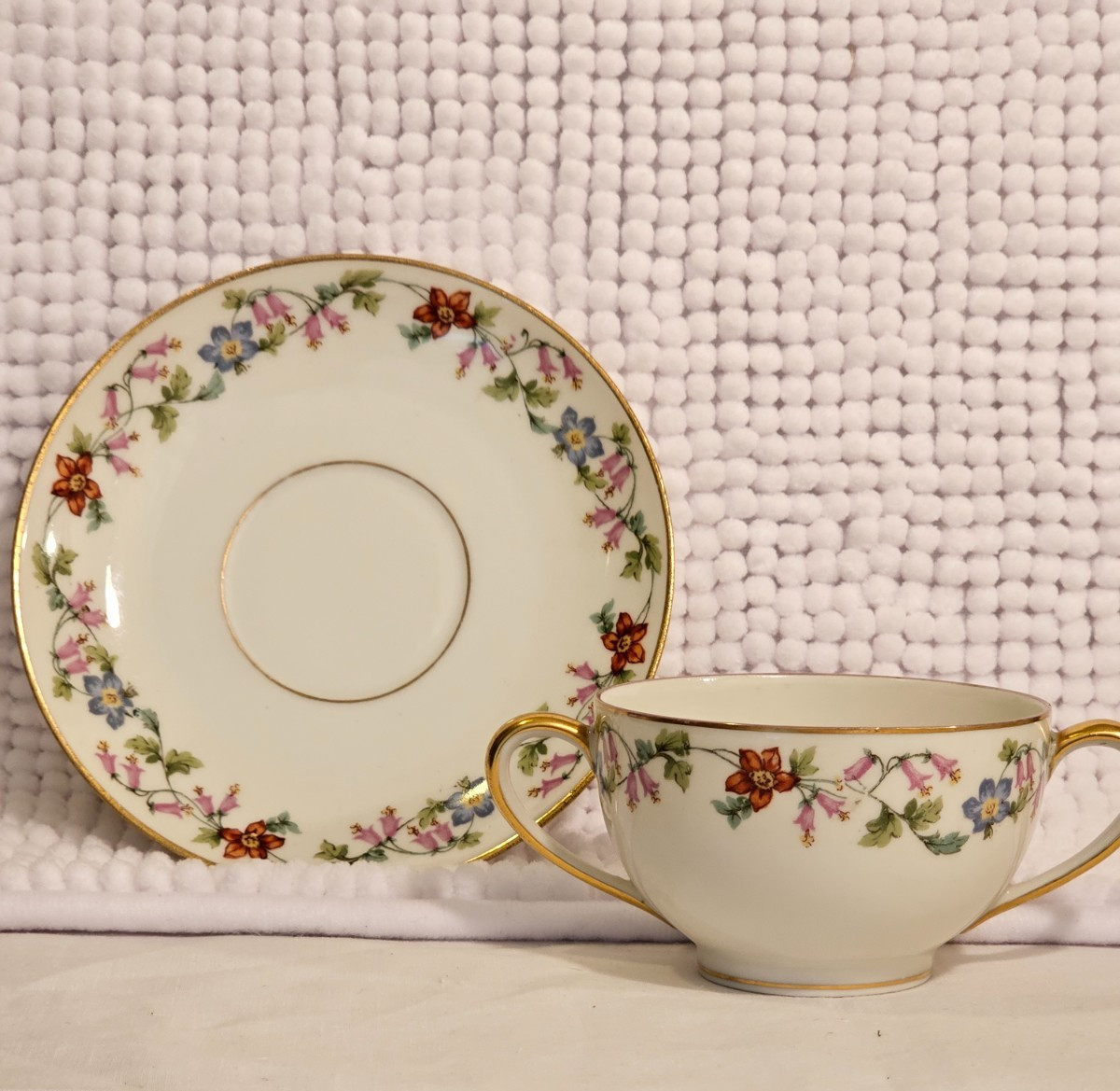 Bouillon cups w/ saucers, set of three, vintage, Haviland, T & V, CF Haviland