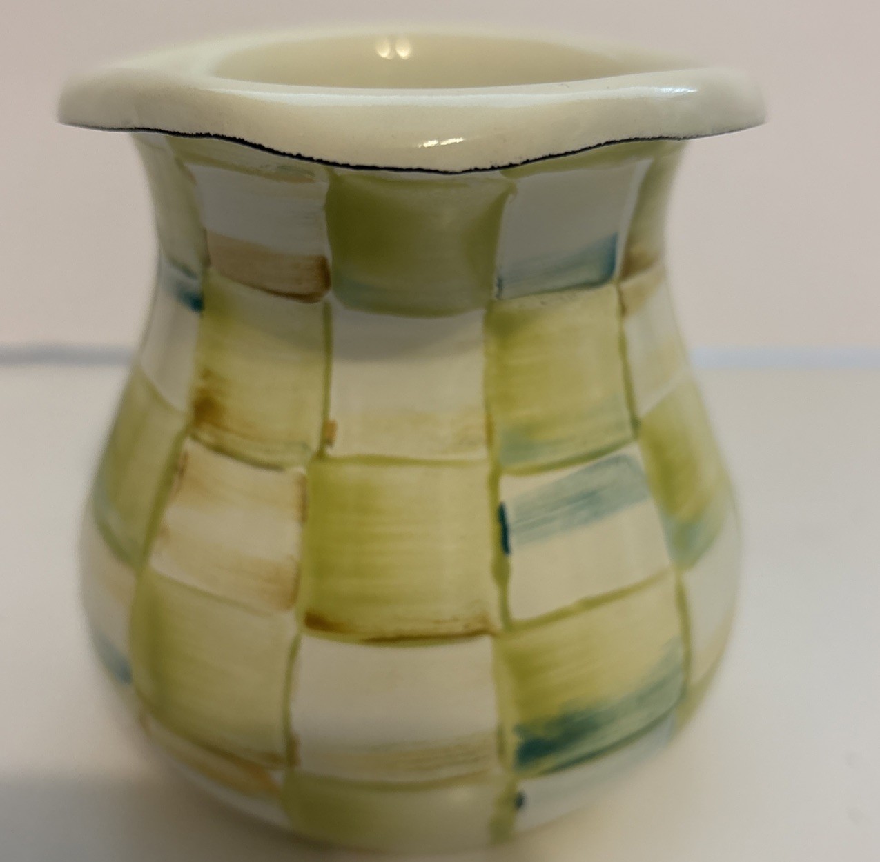Mackenzie Childs Parchment Check Enamel Creamer