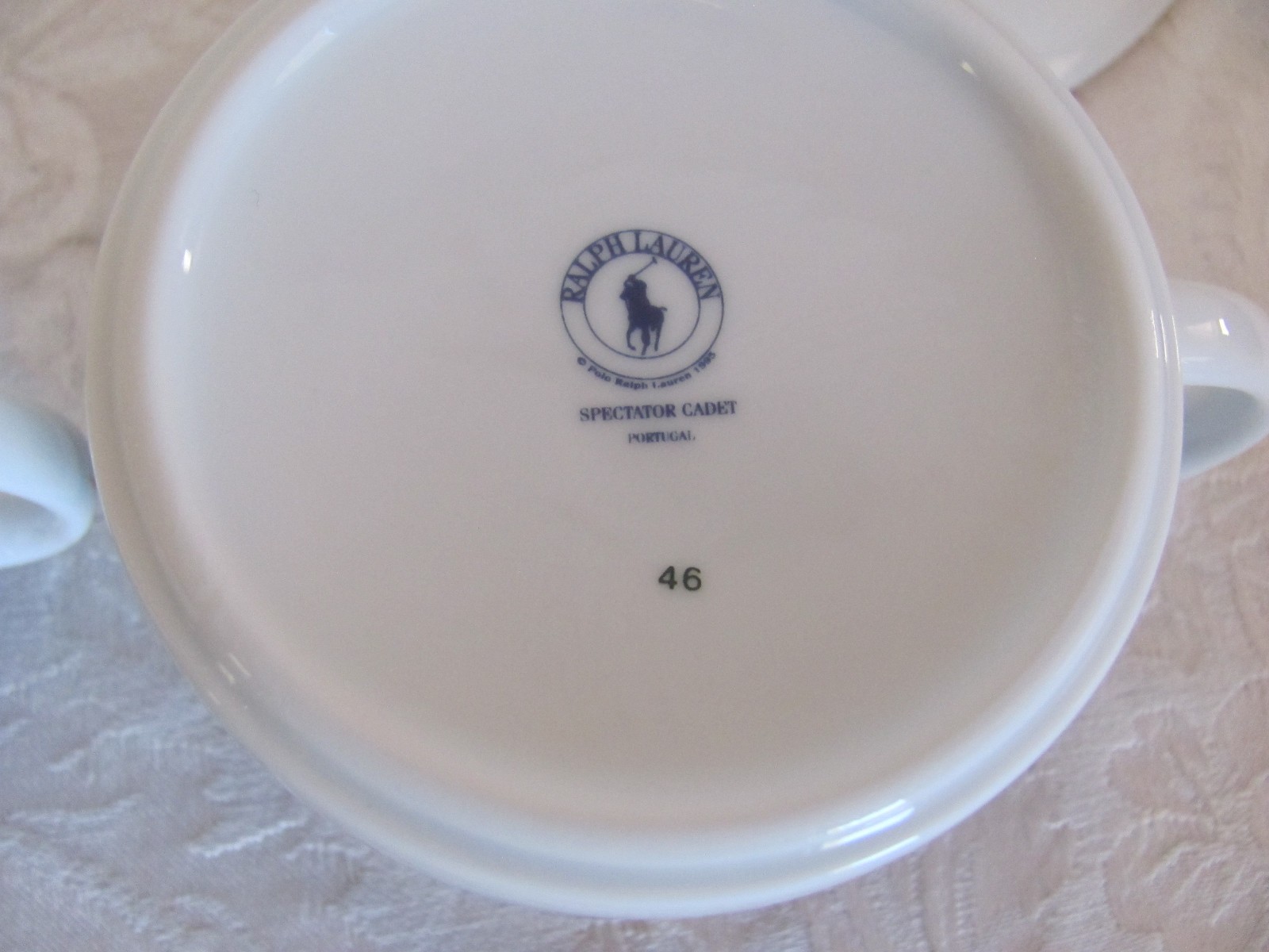 RALPH LAUREN Spectator Cadet-Blue Bands/Gold Trim- 2 Cups & 2 Saucers