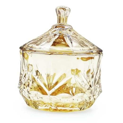 8oz Glass Candy Jar with Lid,Small Crystal Fall Candy Dish,Apothecary Jar Amber