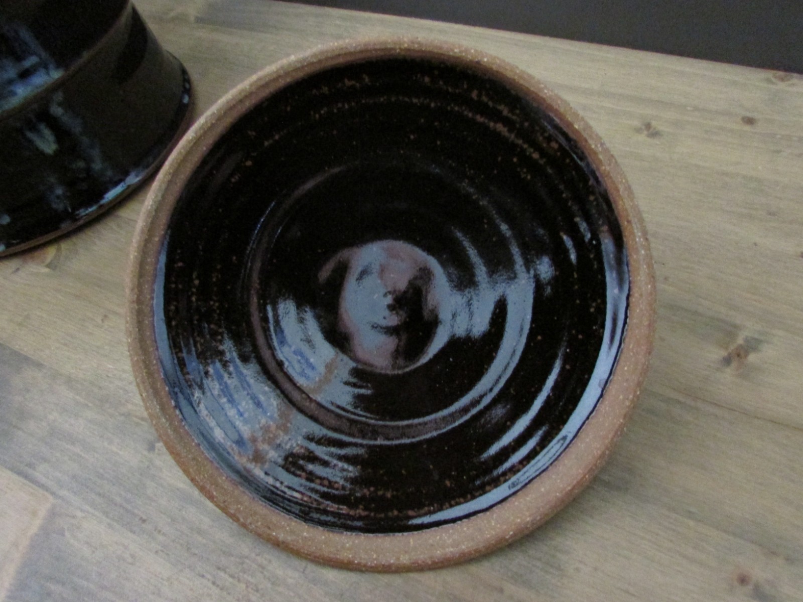 Handmade Studio Pottery Covered Serving Dish Black/Blue/Brown Glaze Stoneware