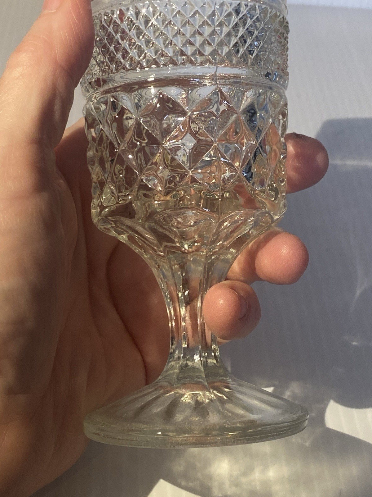 Wexford Anchor Hocking Goblets Set of 6 Diamond Cut 5 1/2 Inches Wine Stemware