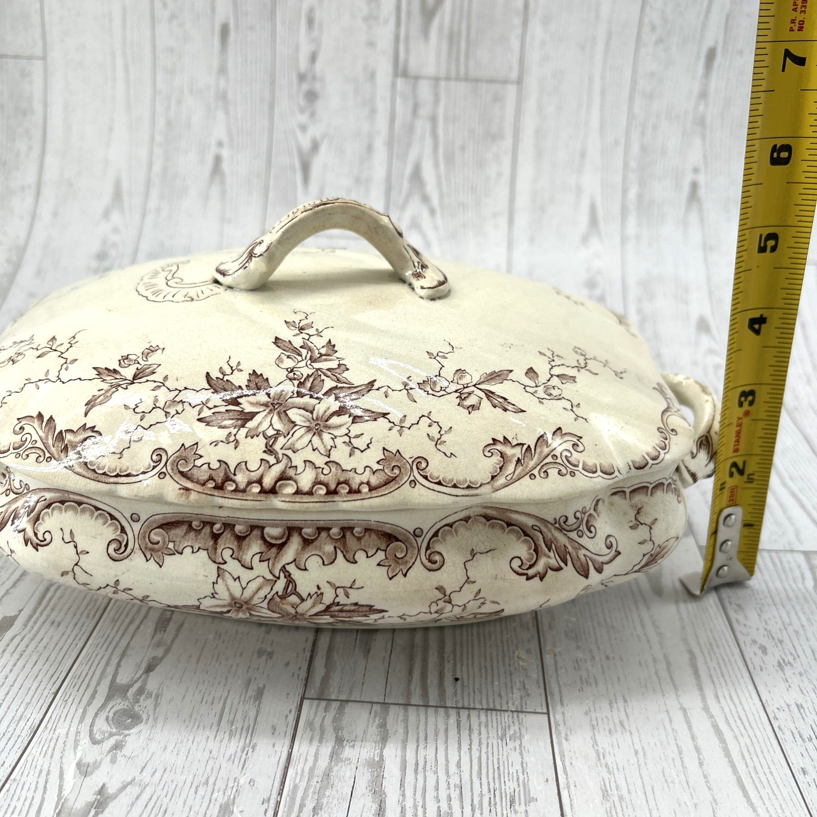 Antique 1800’s Brown Transferware Lidded Vegetable Dish Harvard H&CoC England