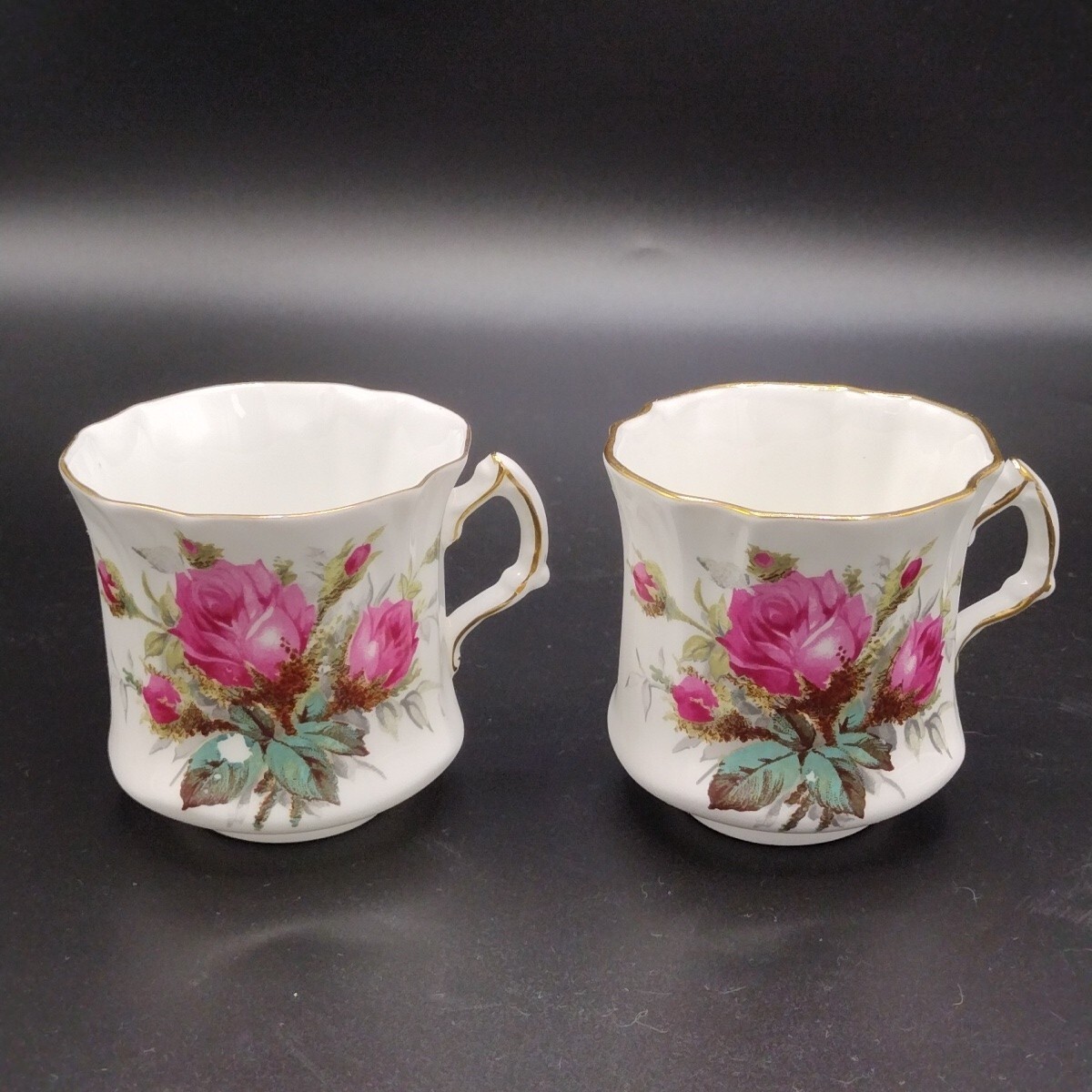 VTG Hammersley Bone China Grand Mother’s Rose Coffee Pot & 2 Flat Cups Gold Trim