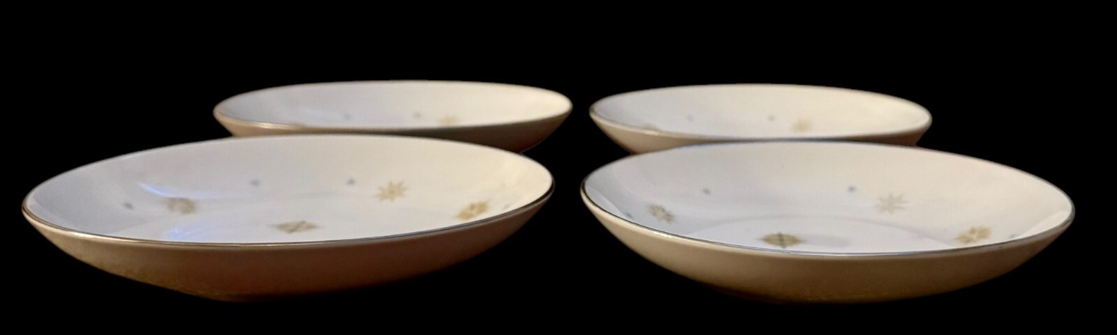 4 Vtg Wentworth Coup Soup Bowls Japan Ecstasy (Starburst) 7.5” Silver Trim – EUC