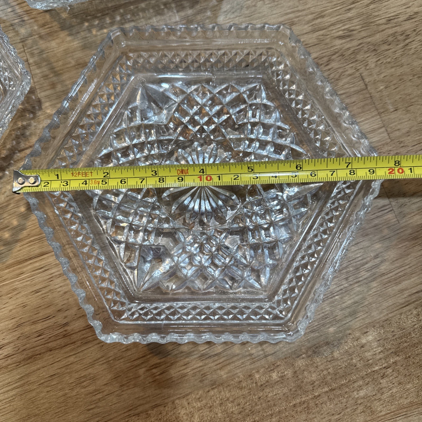 Anchor Hocking Wexford Diamond Glass Footed Hexagonal Shaped Dish Set of 3 ~1963