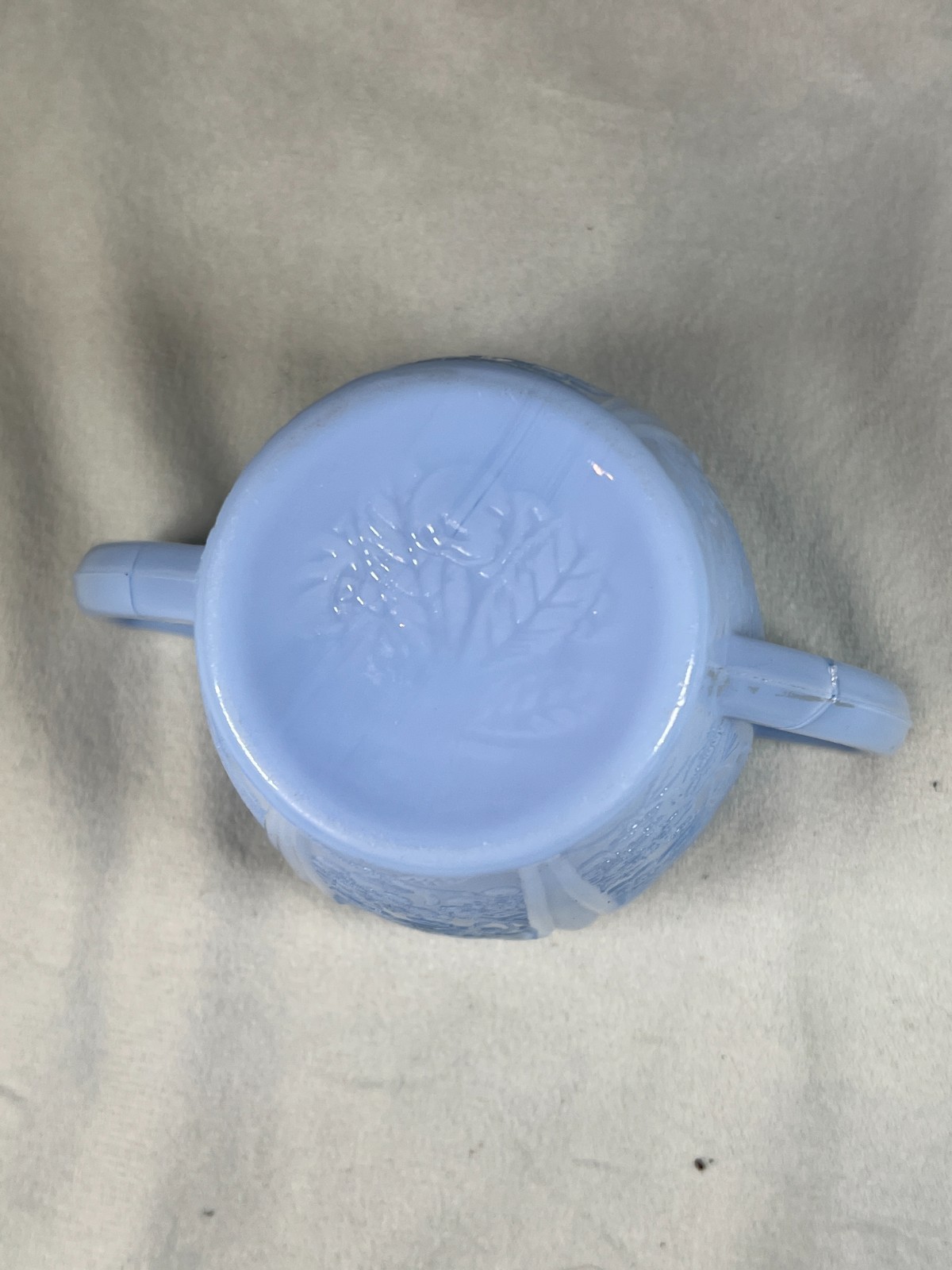 Jeannette Depression Glass Blue Delphite Cherry Blossom Double Handle Sugar Bowl